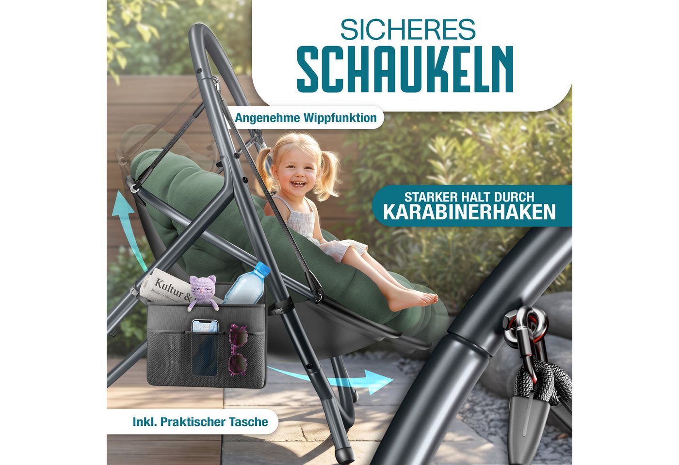 Kesser® Hängesessel Bali Mit Gestell, Bis 150 Kg, Kissen, Indoor/outdoor - Grün Bild 4