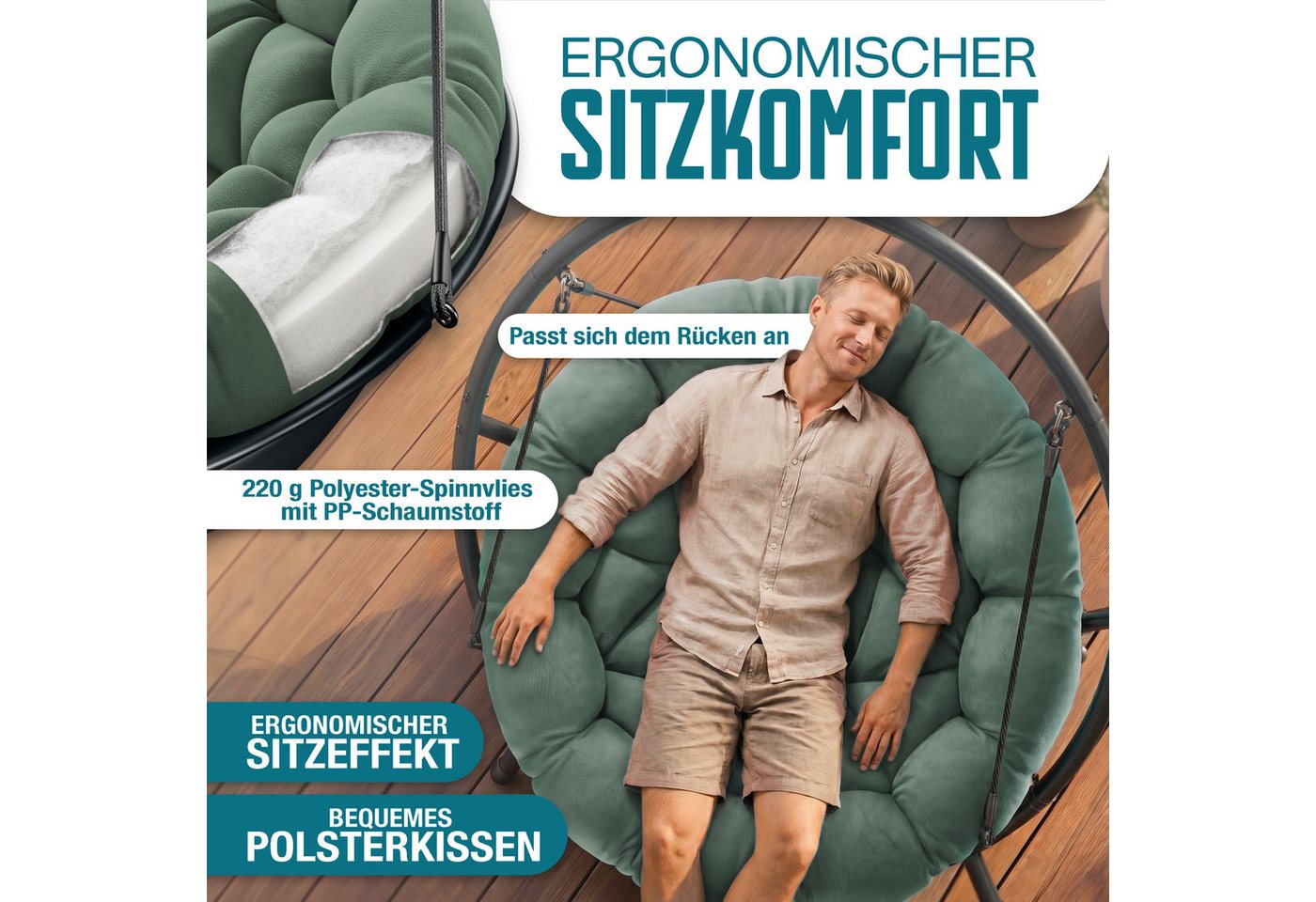 Kesser® Hängesessel Bali Mit Gestell, Bis 150 Kg, Kissen, Indoor/outdoor - Grün Bild 5