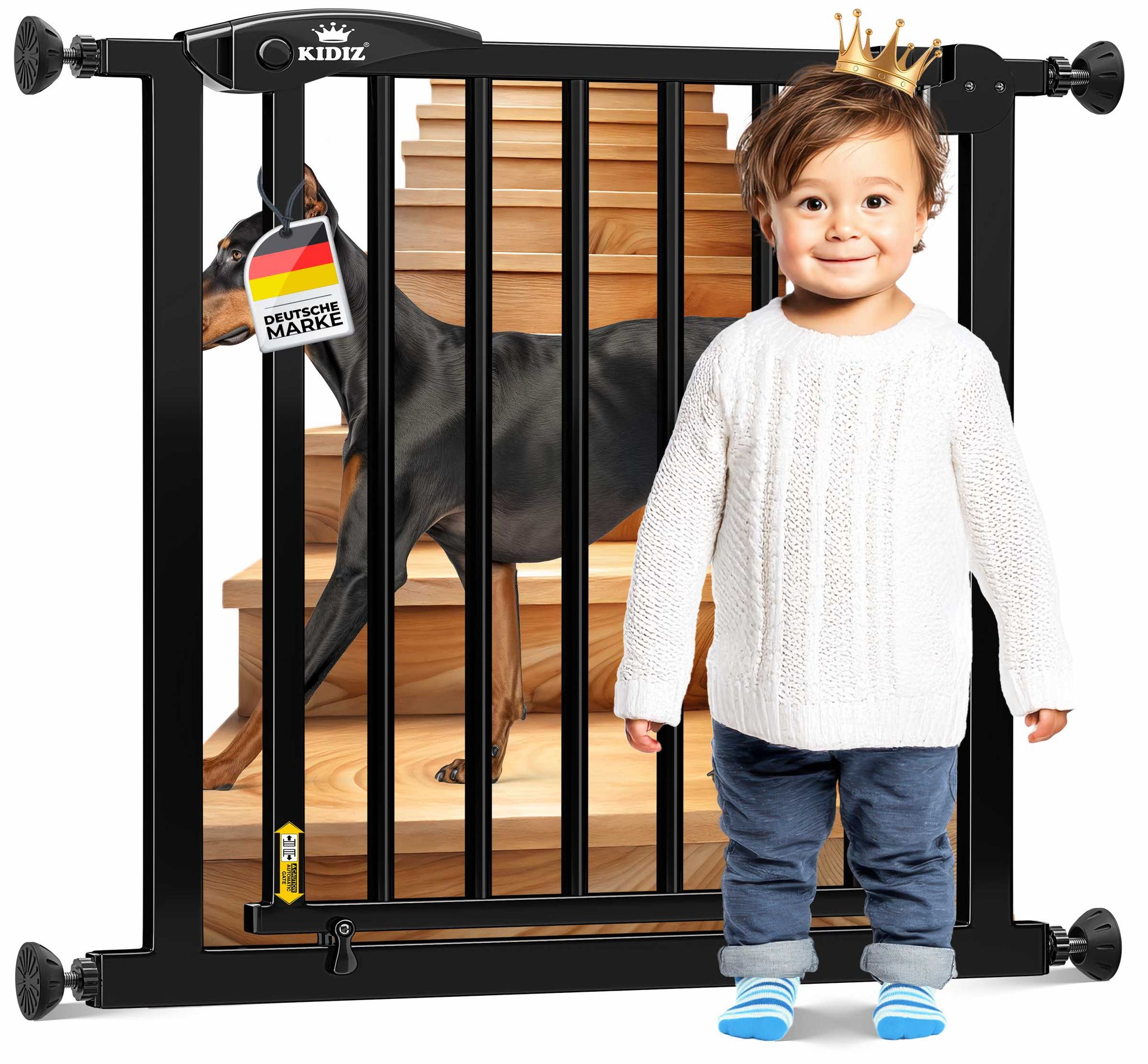 Kidiz® Schutzgitter Treppe & Tür, Ohne Bohren - 81-94 Cm, Schwarz, +7 Cm