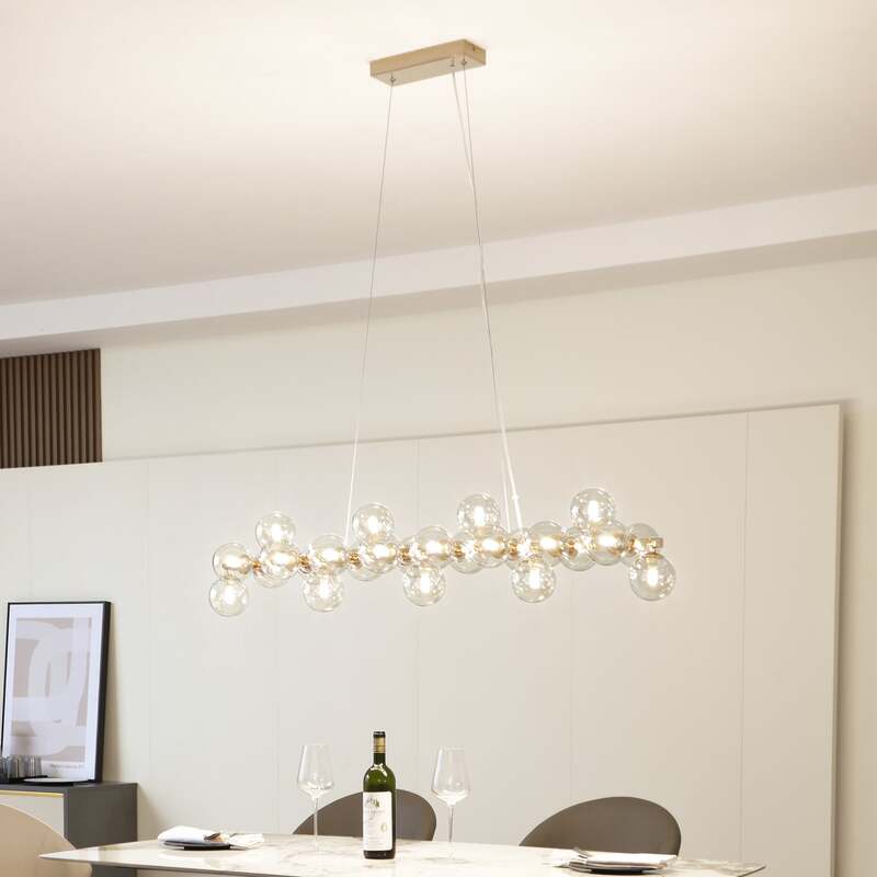 [neuwertig] B-ware Lucande Hängeleuchte Naelen Led Pendelleuchte Dimmbar Gold Amber 125cm Glas