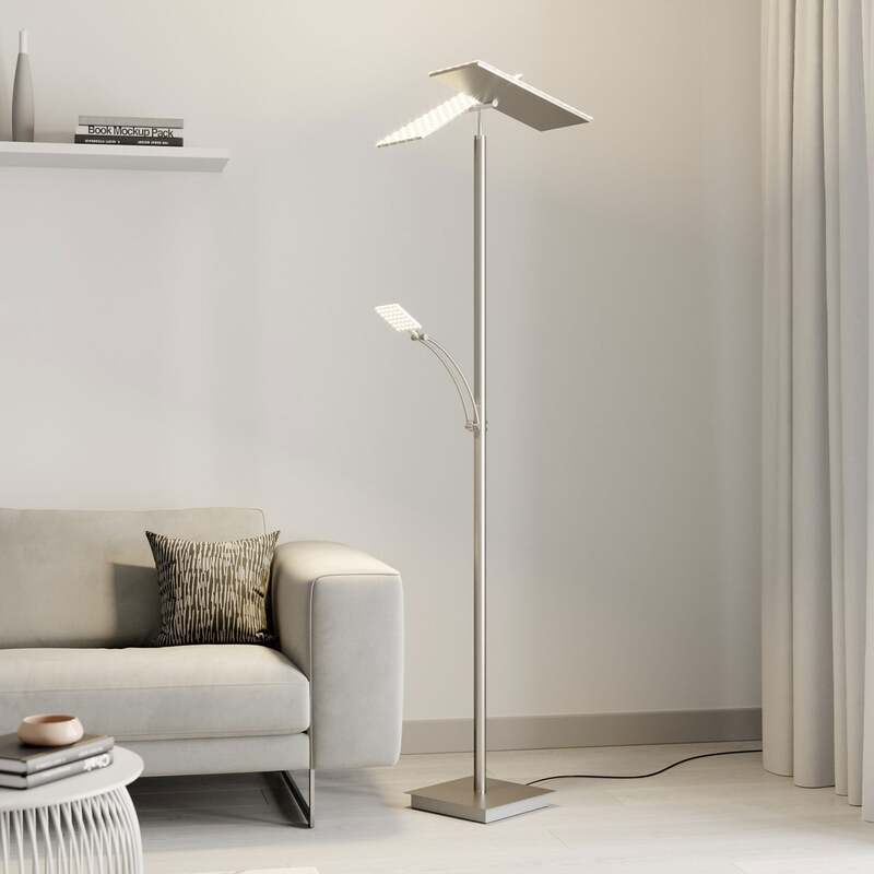 [neuwertig] B-ware Lucande Stehleuchte Parthena Led Dimmbar Nickel 180cm Leselampe Warmweiß Lampe
