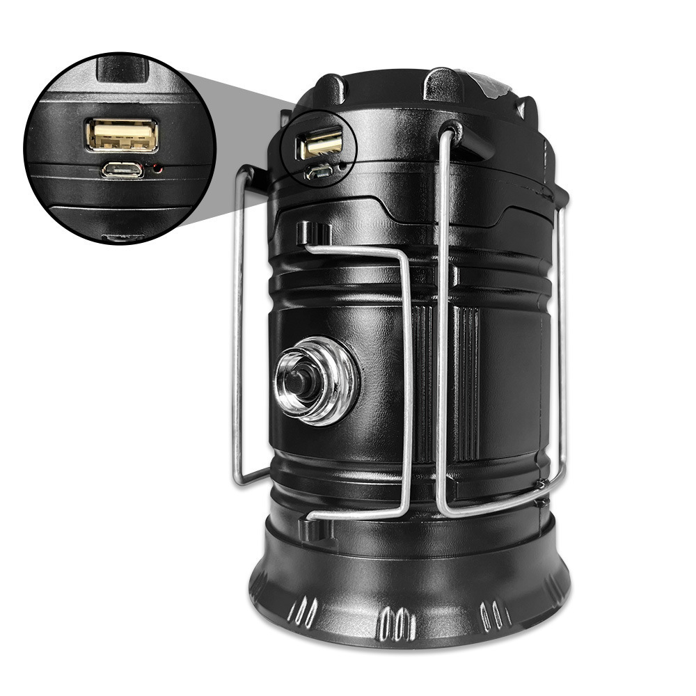 Solarbetriebene Campinglampe, Faltbare Led-lampe, Usb-c-ladeanschluss, Schwarz.