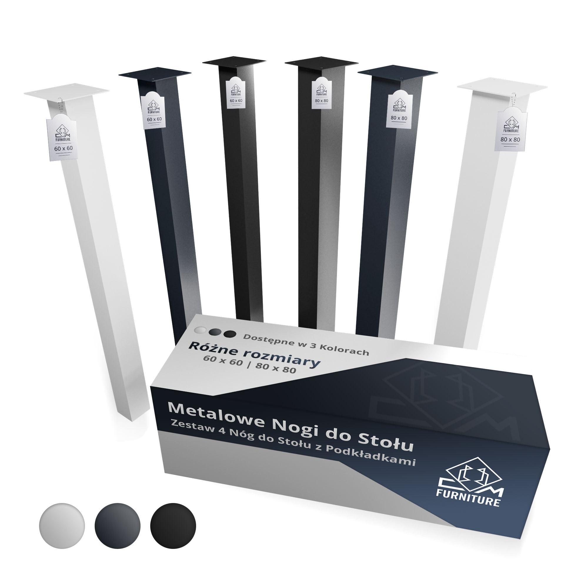 Cm Furniture 4-teiliges Set Gerade Tisch- Und Arbeitsplattenbeine, Schwarz, Höhe 72 Cm, Quadratisches Profil 80x80 Mm – Für Küchen- Und Esstische, Schreibtische, Gartentische Und Bänke – Modern Loft