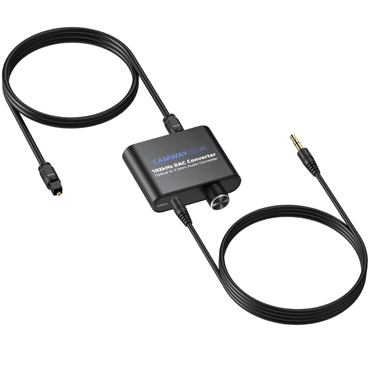 192 Khz Digital-analog-audiowandler, Spdif-glasfaser-auf-3,5-mm-adapter, Inklusive 1 Meter Glasfaserkabel + 1 Meter 3,5-mm-audiokabel.