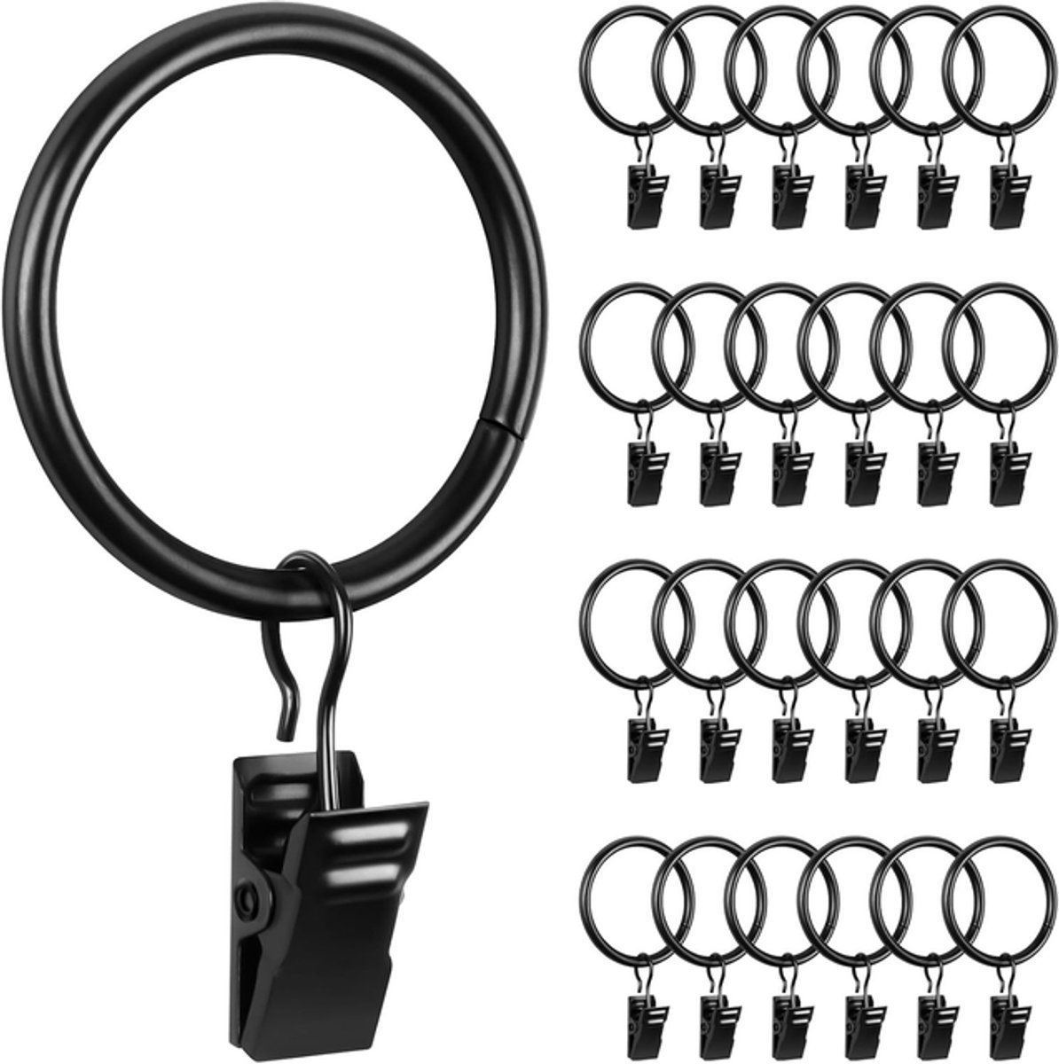Duschvorhangringe Mit Clips, 32 Mm Duschvorhangringe, 25er-packung, Edelstahl, Schwarz.