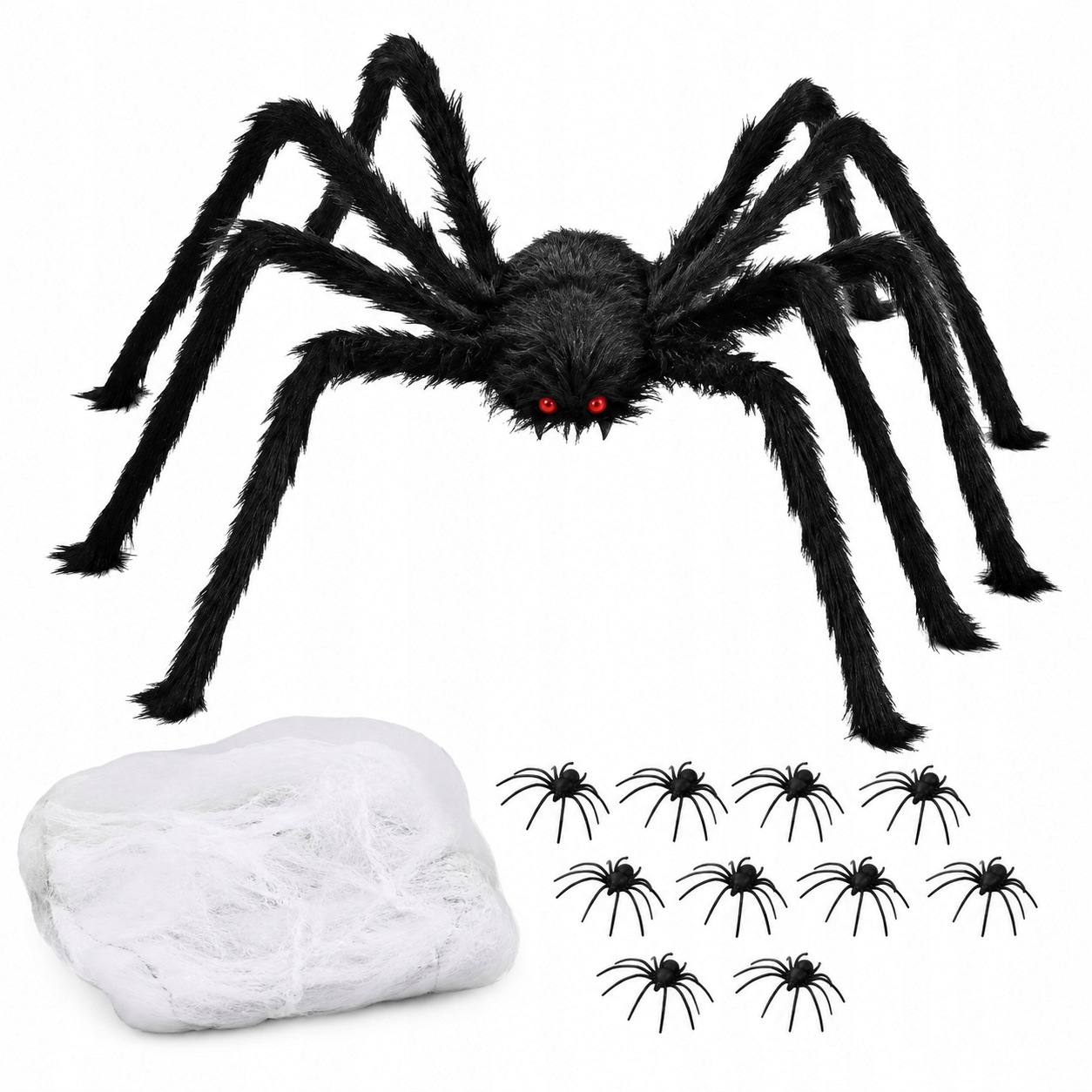 Riesige Halloween-spinne (250 Cm) + Spinnennetz (60 G) + 10 Spinnen