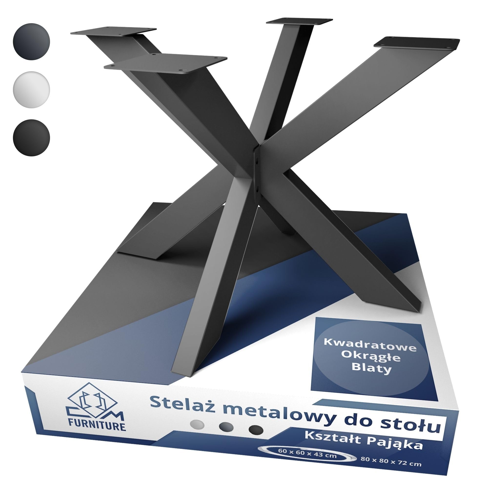 Cm Furniture Spider Tischgestell Für Runde/quadratische Tischplatten, Höhe 43 Cm, Tischbeine Aus Schwarzem Metall, Höhe 43 X Breite 60 X Länge 60 Cm, Einfache Montage, Couchtisch, Kreuzgestell, Spinne