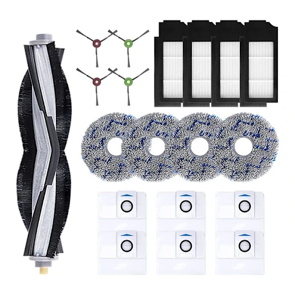 Zum Zubehör Des X1 Omni Turbo Saugroboters Gehören Eine Hauptbürste, Eine Walzenbürste, Seitenbürsten, Ein Filter Und Ein Wischmopp.