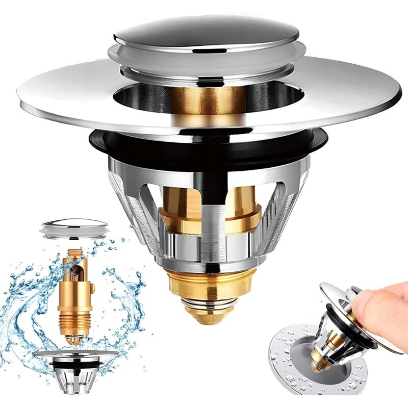 Pop-up-ablaufstopfen. Universelles Design. Edelstahlkonstruktion. Spülbeckenfilter. Kein Überlaufen, Kein Herausplatzen. Druckknopf-design (34–35 Mm, 1 Stück).