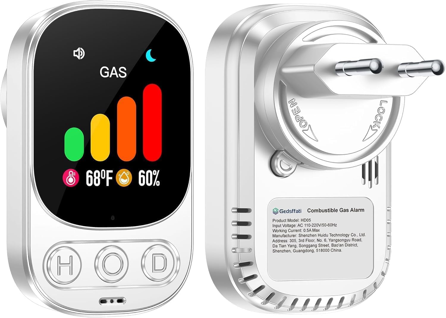 Brenngassensor Für Zuhause, Gassensor, Gasdetektor, Brenngasleckdetektor Für Erdgas, Flüssiggas (lpg), Methan, Propan Und Butan, Weiß, Hd05