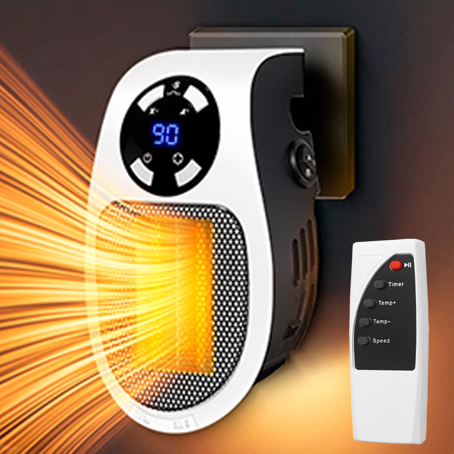 Mini-steckdosenheizgerät, Wandmontiertes Heizgerät Mit Fernbedienung Und Led-anzeige, Geeignet Für Zuhause Und Büro.