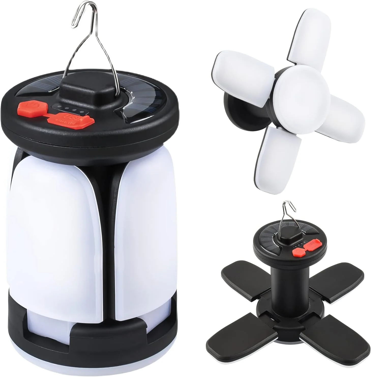 Wiederaufladbare, Solarbetriebene Campinglampe Mit 6 Einstellbaren Beleuchtungsmodi, Tragbare Und Faltbare Usb-led-lampe, Geeignet Für Camping Und Notfälle.