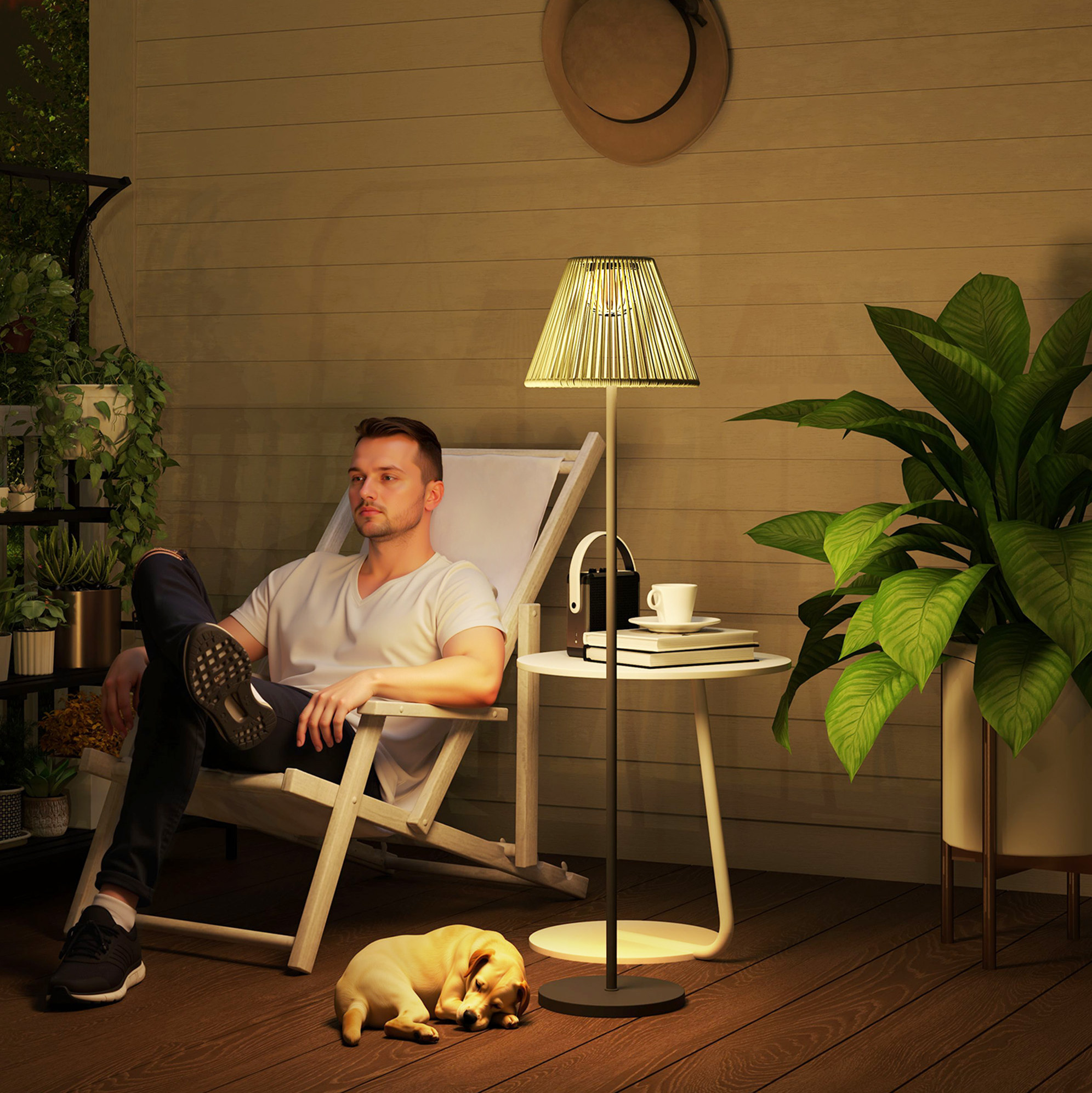Solar-stehleuchte Für Außen Aus Grauem Pe-rattan Mit 25 Leds, Ø33 X 135 Cm