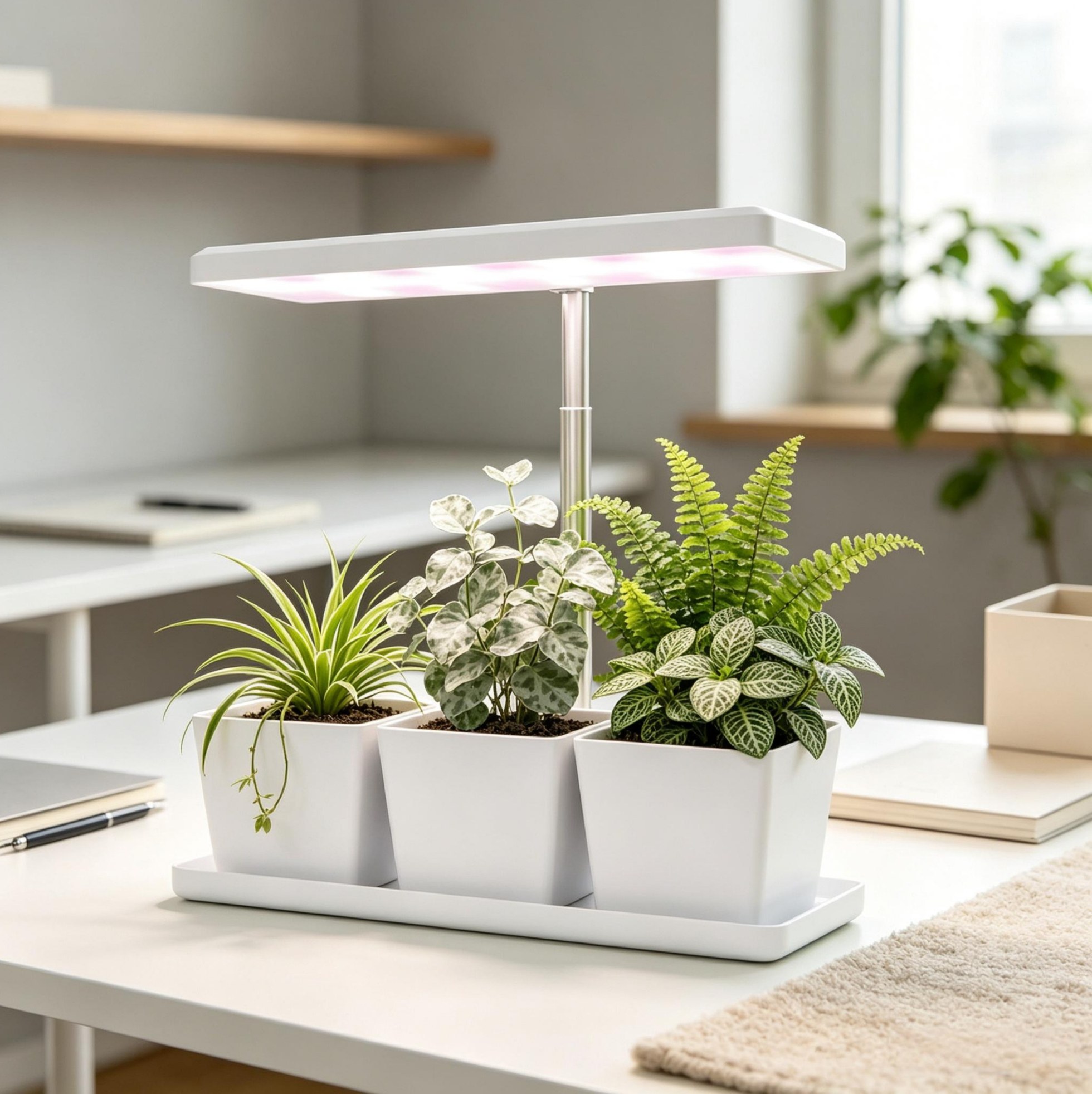 Led-pflanzenlampe 10 W Vollspektrum Mit 3 Anzuchttöpfen Weiß Okwish