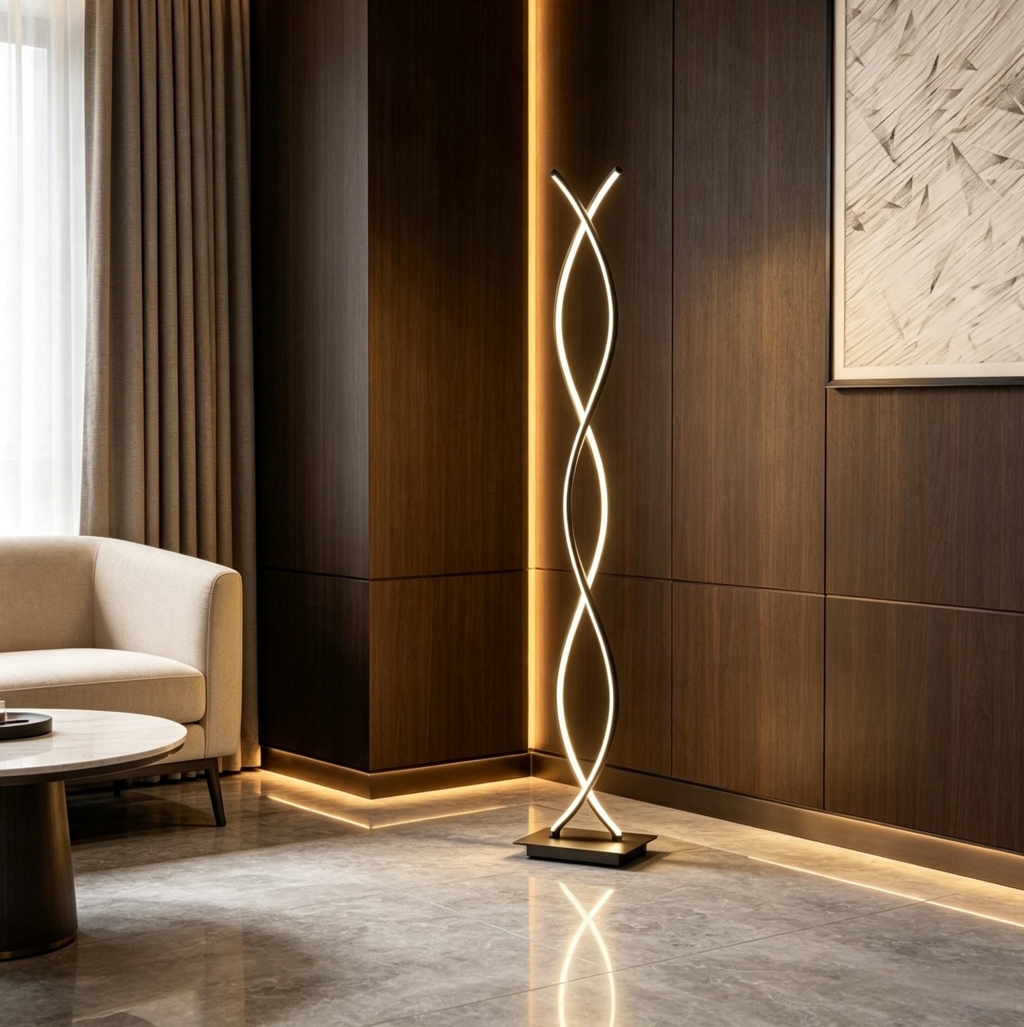 Led-stehleuchte Doppelspirale 28 W Schwarz Aluminium Und Acryl Okwish