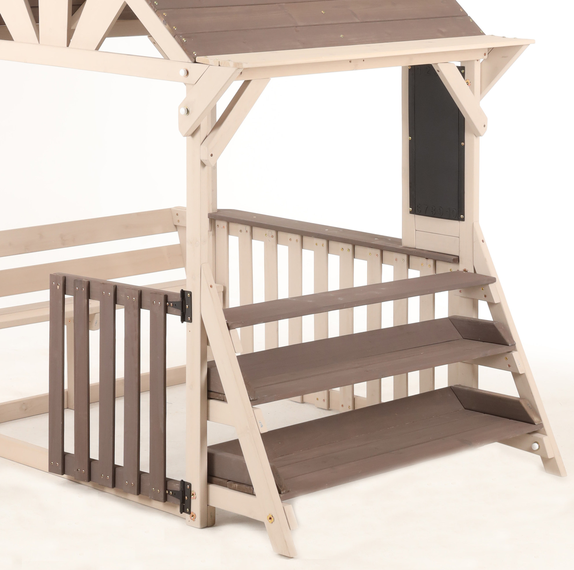 Kinder-outdoormatschküche Aus Holz Mit Dach Und Regalen, 147,5 X 114 X 156 Cm