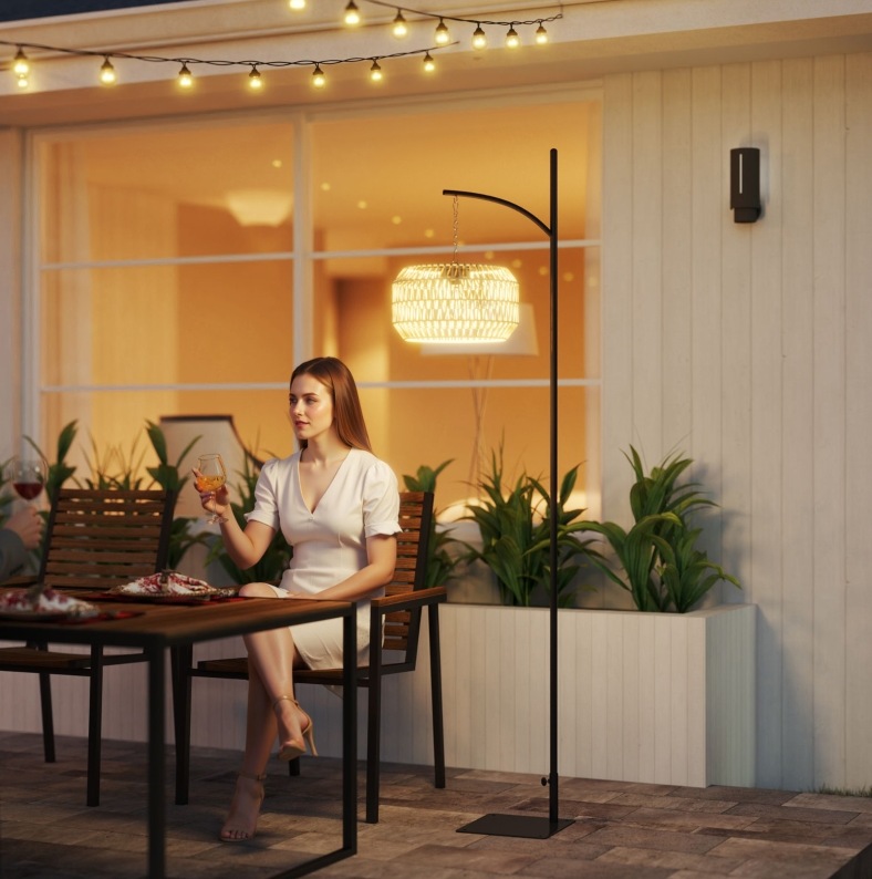 Solar-stehleuchte Mit Rattan-lampenschirm 178 Cm Ip44 Schwarz-gelb