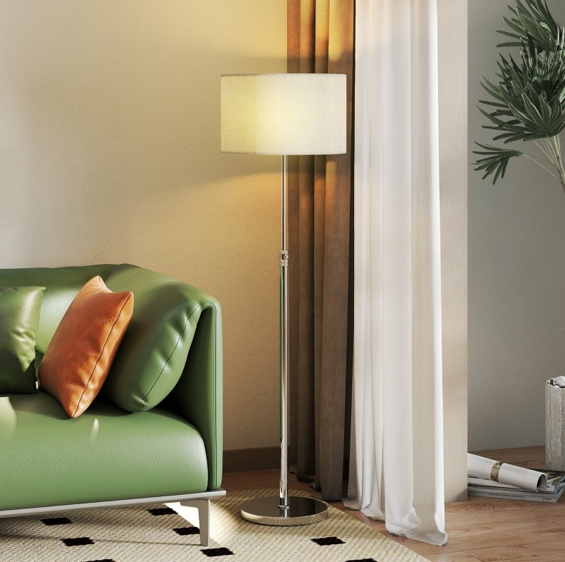 Dimmbare Stehleuchte Mit Fernbedienung, Stoffschirm, Stahlgestell, Beige