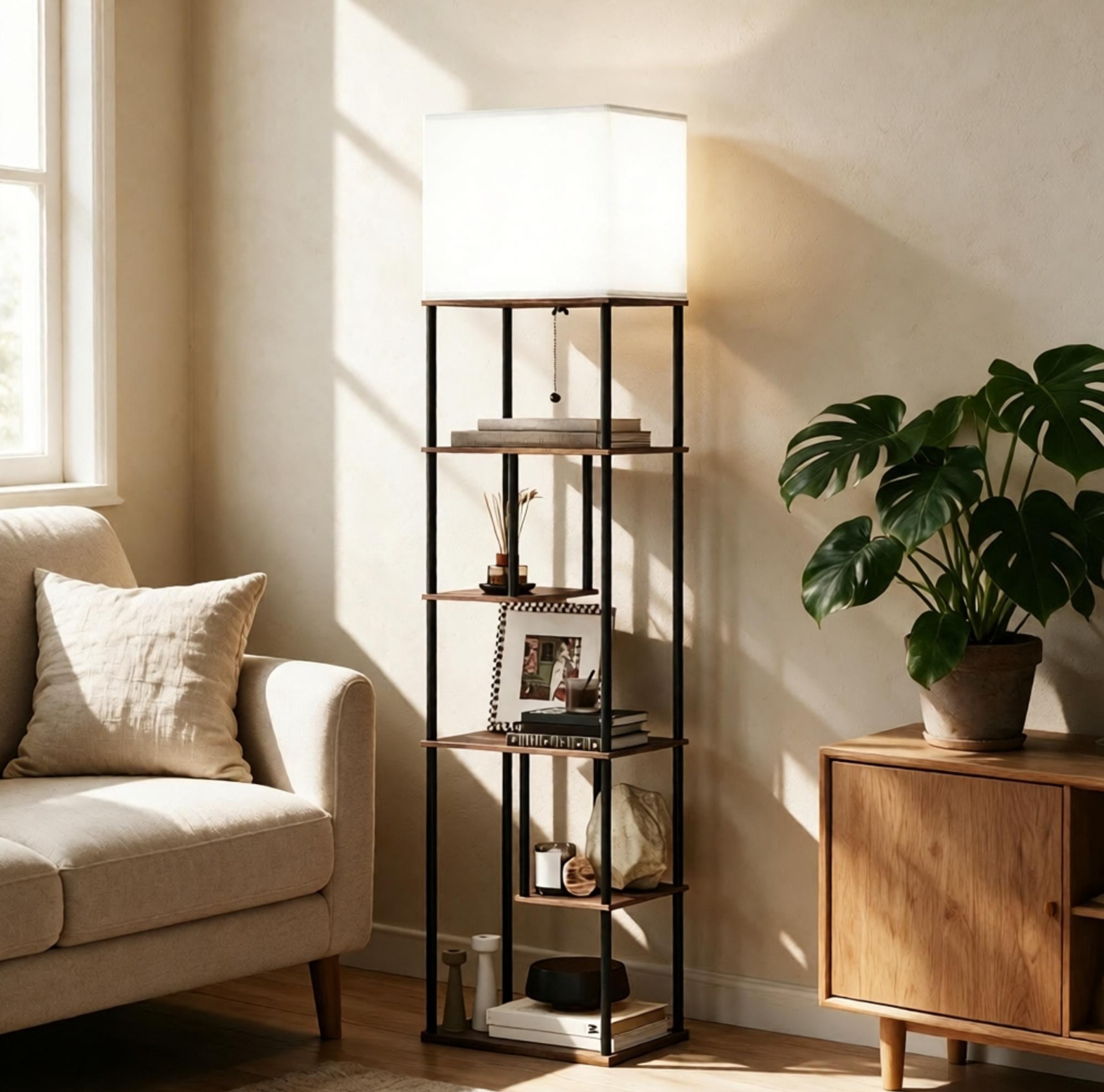 Stehlampe Mit 5 Ablagen, Dimmbar Mit Fernbedienung, 40 X 29 X 171 Cm