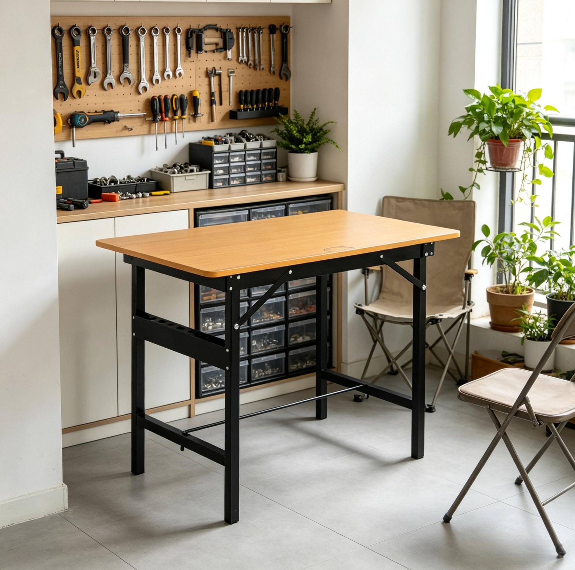 Okwish Multifunktionale Klappbare Werkbank Aus Mdf Und Metall 100 X 60 X 75,5 Cm