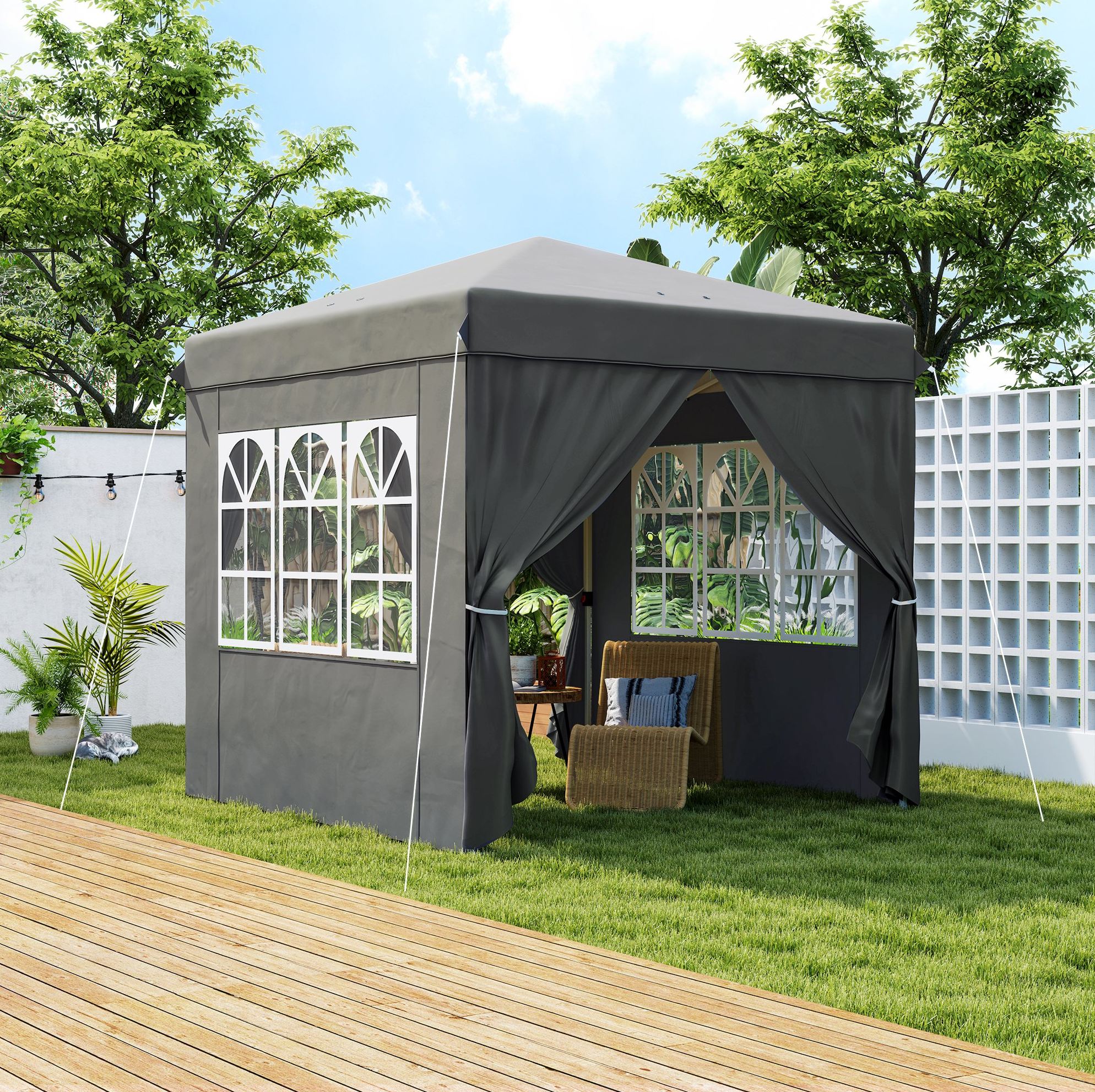 Okwish Pop-up-faltpavillon 2,5 X 2,5 M Dunkelgrau Mit 4 Seitenteilen, Uv 50+