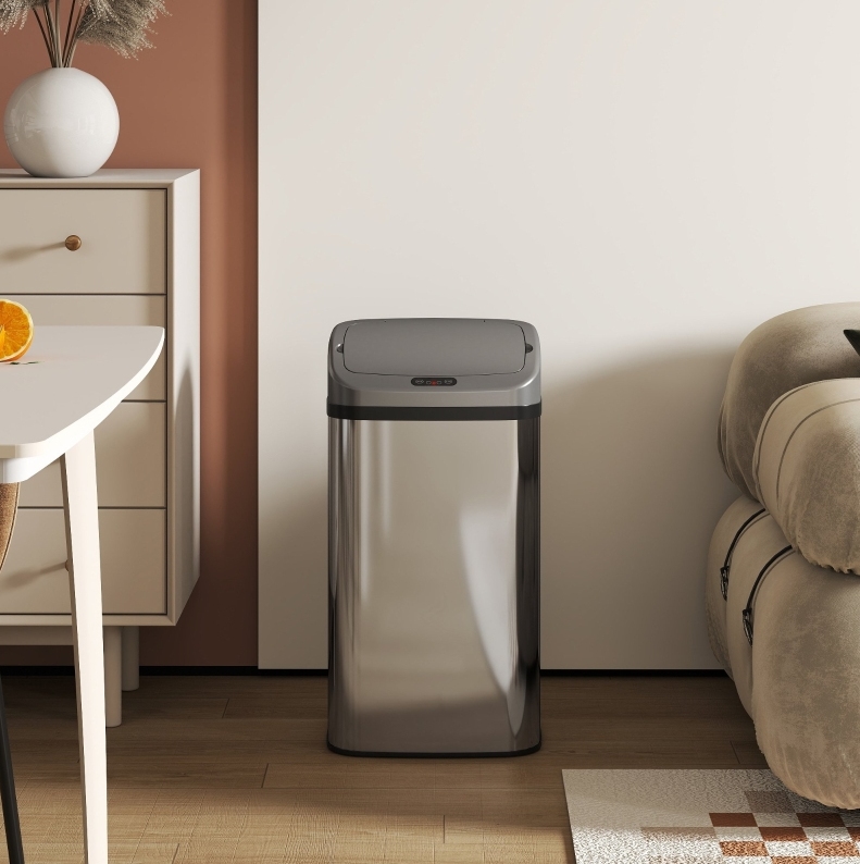 Sensor-mülleimer 48 L Aus Edelstahl, Silber, Für Küche Oder Büro