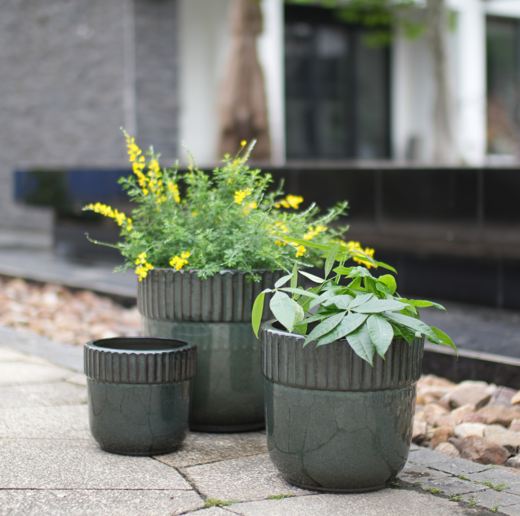 Handgefertigter Keramik-blumentopf Ø 30,5 Cm Glänzend Dunkelgrün