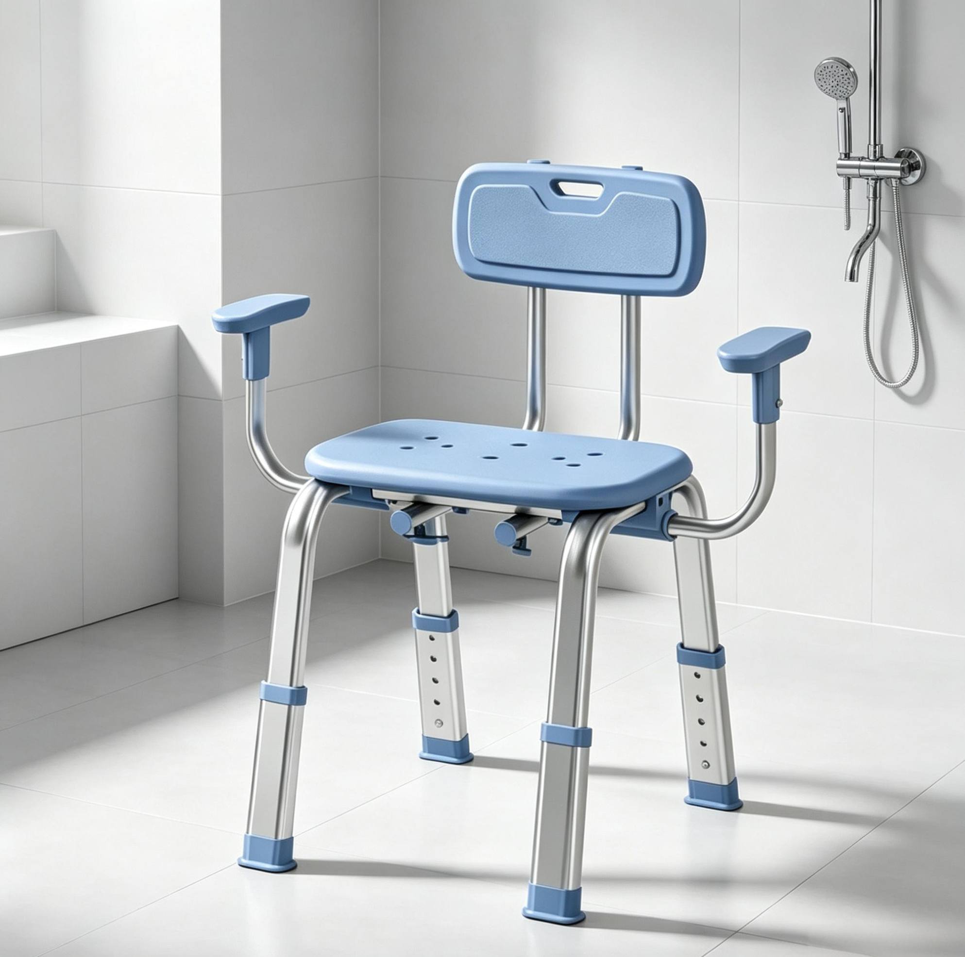 Okwish Ergonomischer Duschstuhl, Höhenverstellbar, Aus Aluminium Und Hdpe
