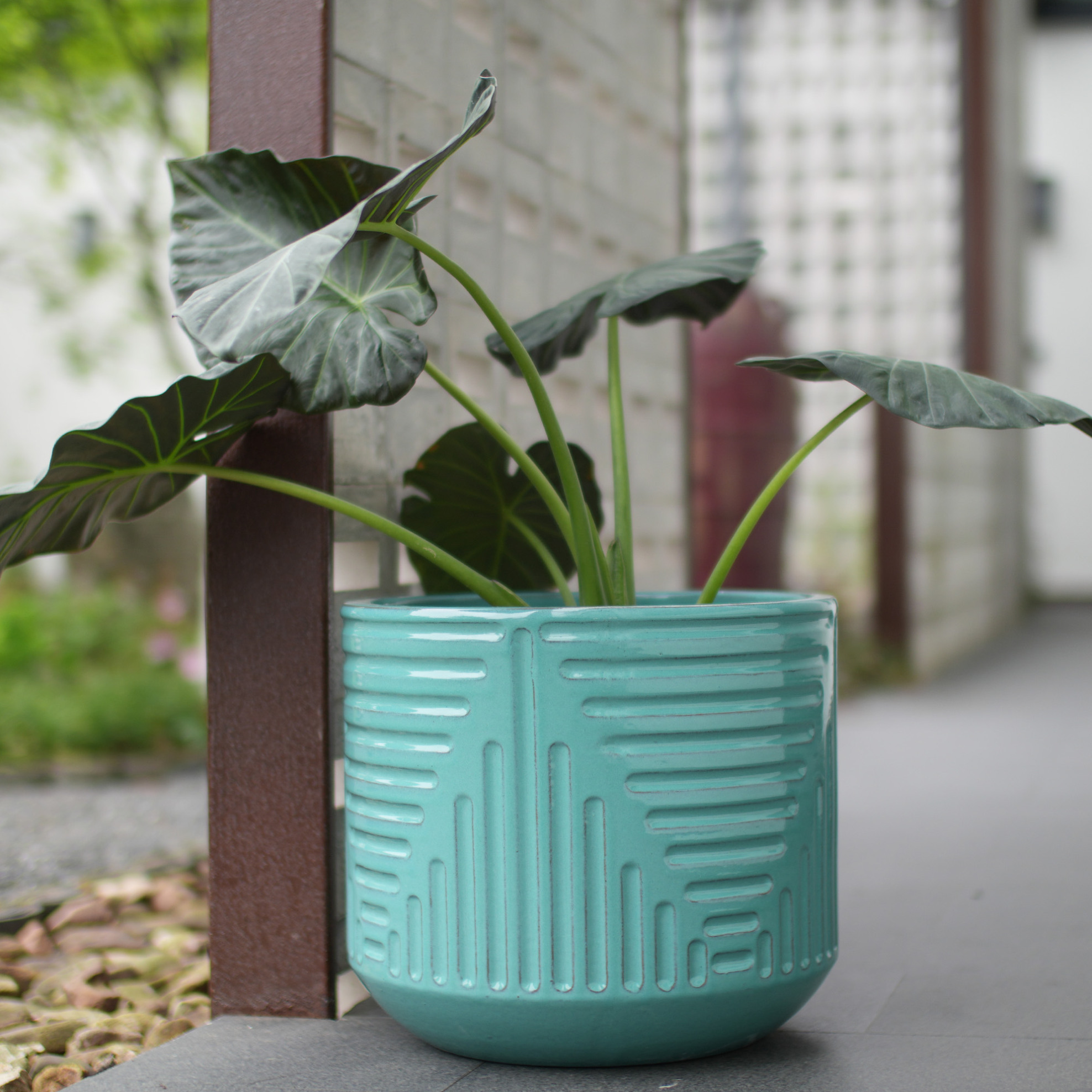 Runder Keramik-blumentopf Ø 42,8 Cm, Türkis Glasiert, Mit Abflussloch Okwish