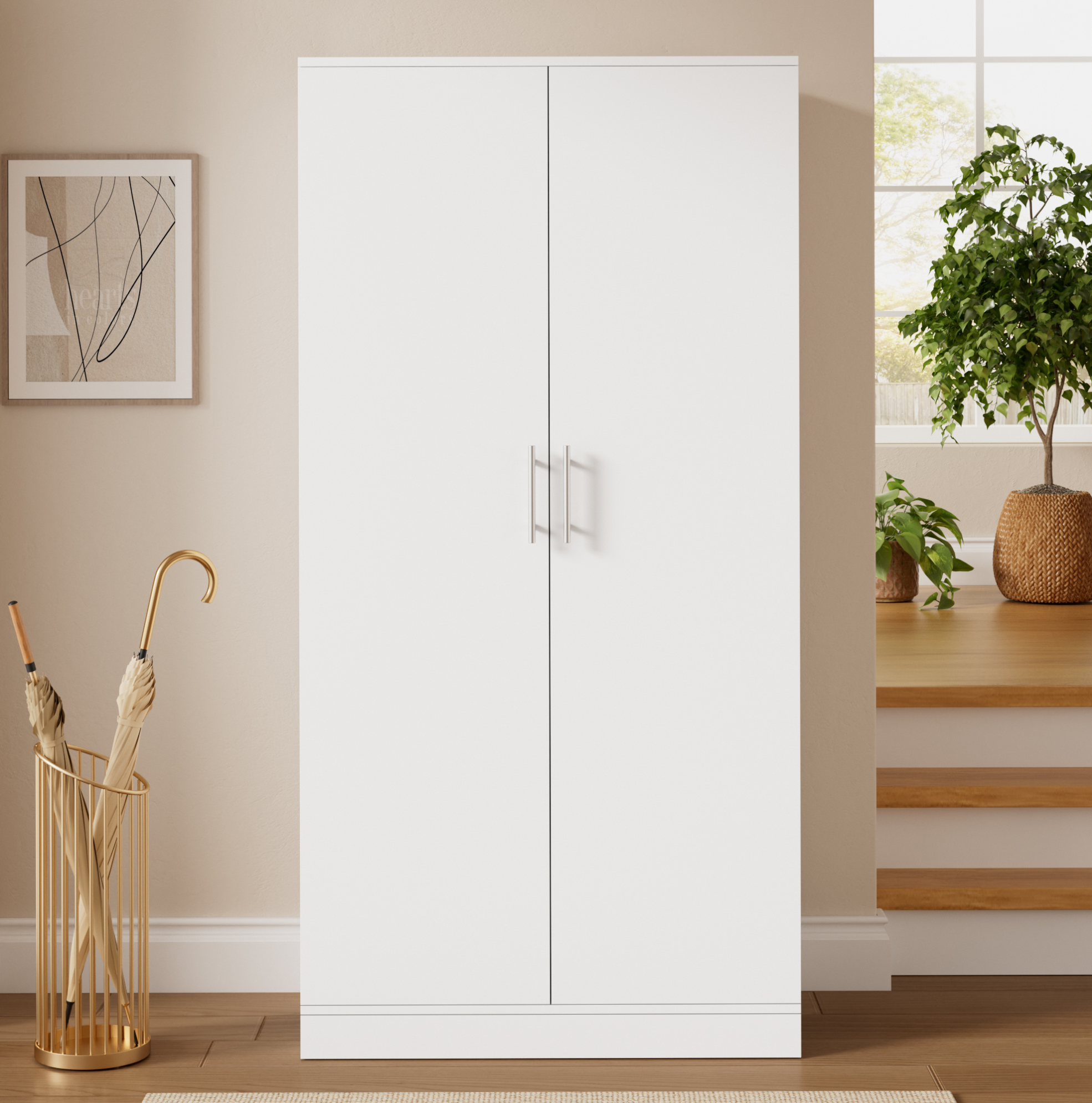 Okwish Hochschuhschrank Mit Türregalen Und Verstellbaren Böden Weiß 80 X 40 X 160 Cm