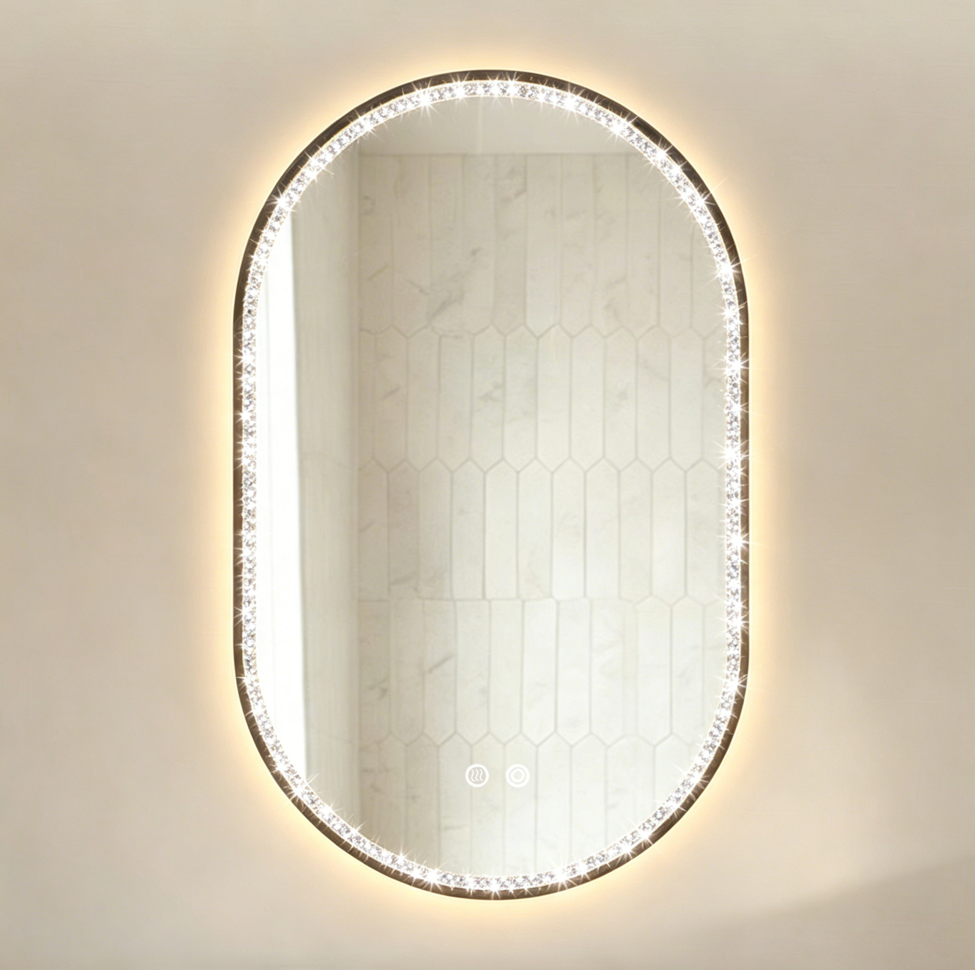 Ovaler Led-badezimmerspiegel 50 X 80 Cm Mit Antibeschlag, Schwarzem Rahmen Und Okwish-kristallen