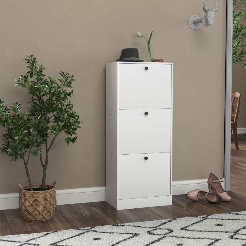 Schmaler Schuhschrank Mit 3 Klappfächern Und Verstellbaren Einlegeböden 47x28x115 Cm Weiß