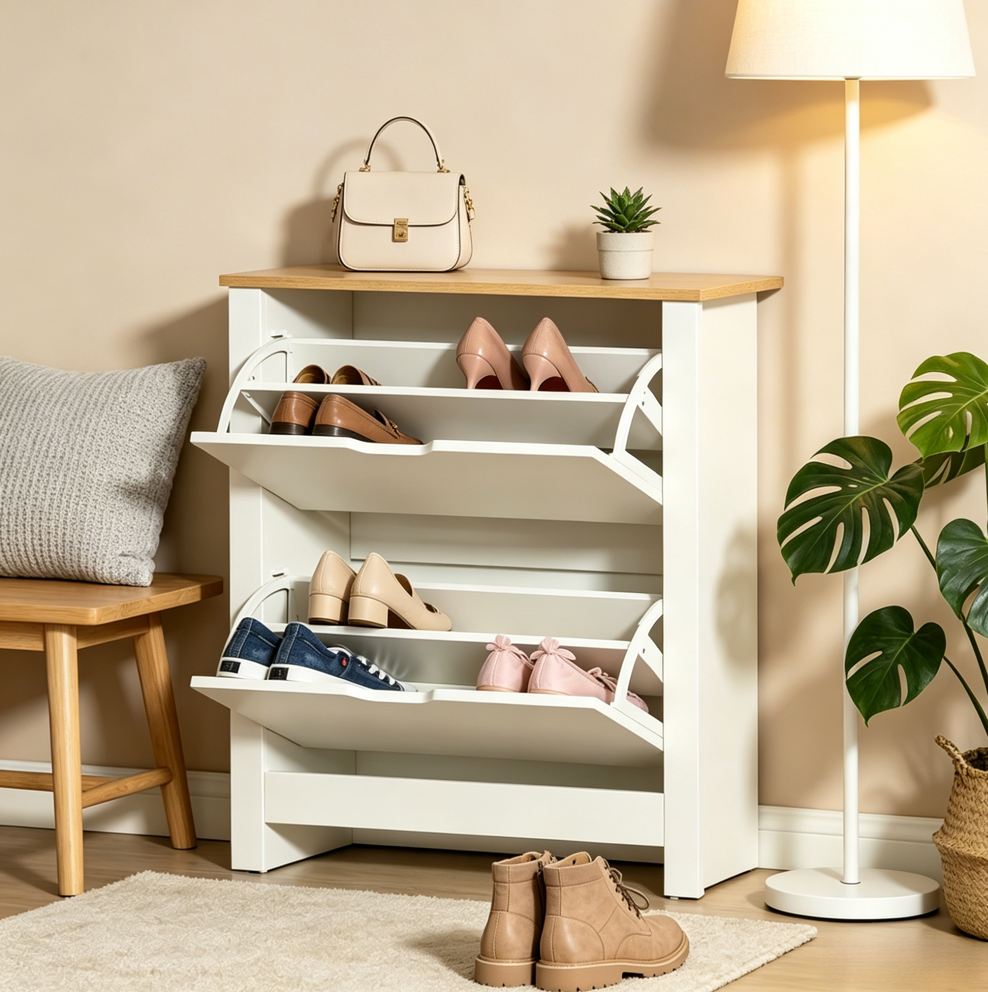 Schmaler Schuhschrank Mit 2 Klappen Aus E1-spanplatte 72 X 26 X 80 Cm Okwish