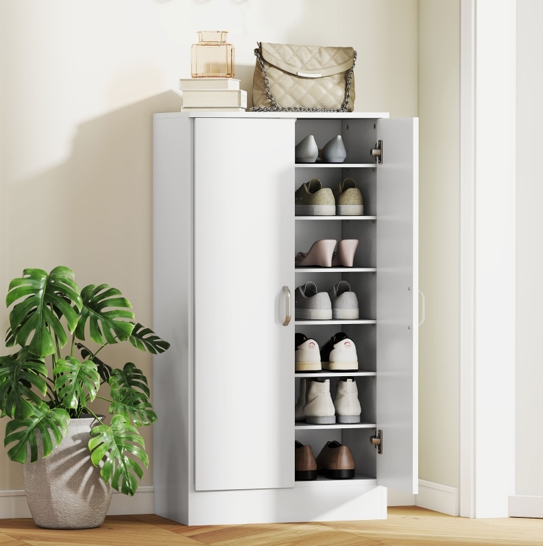 Weißer Holz-schuhschrank Mit Soft-close, Verstellbaren Einlegeböden, 55 X 35 X 108 Cm