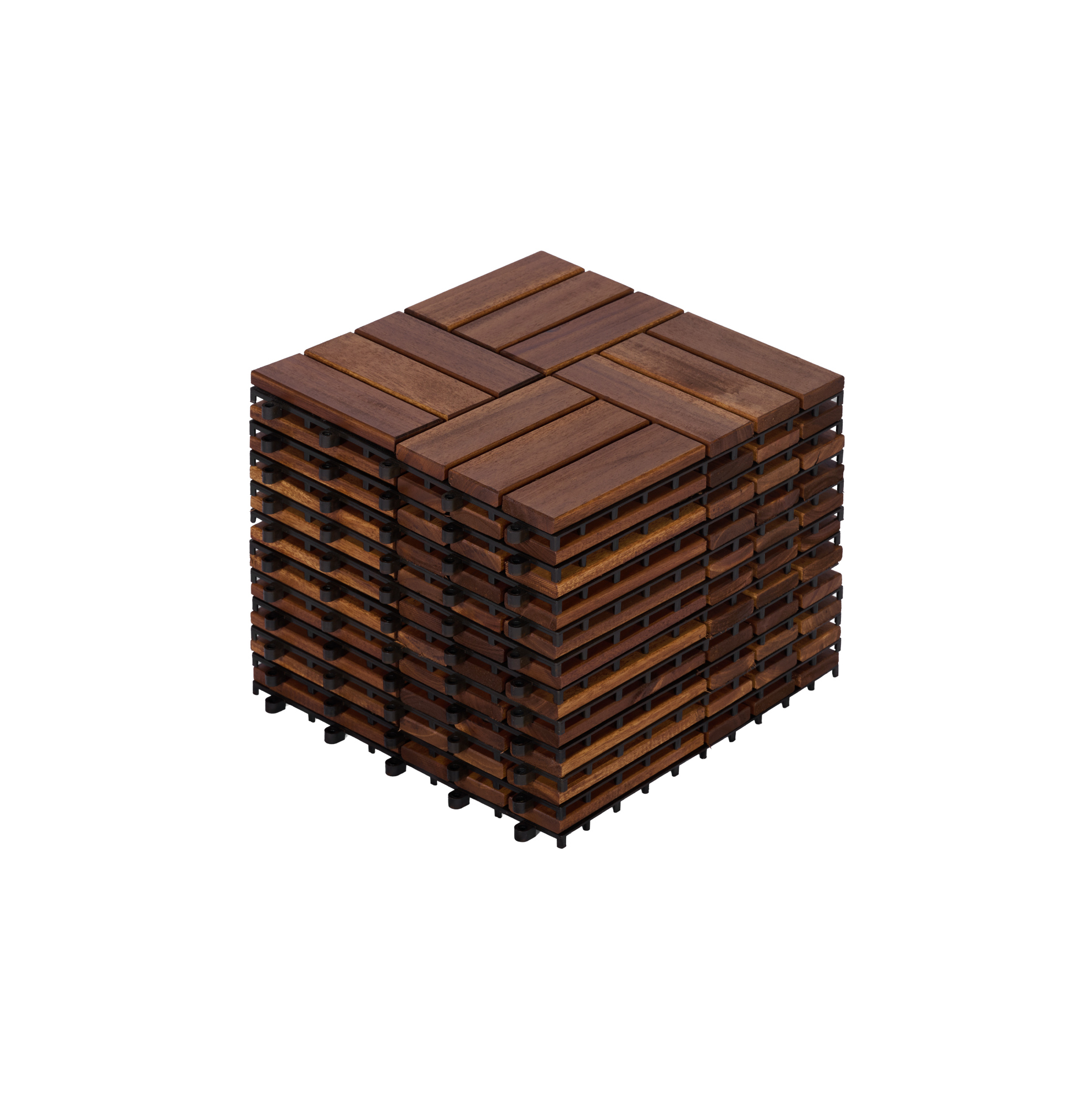 Klick-terrassenfliesen Aus Akazienholz 30 X 30 Cm, 11er-set, Braun Okwish