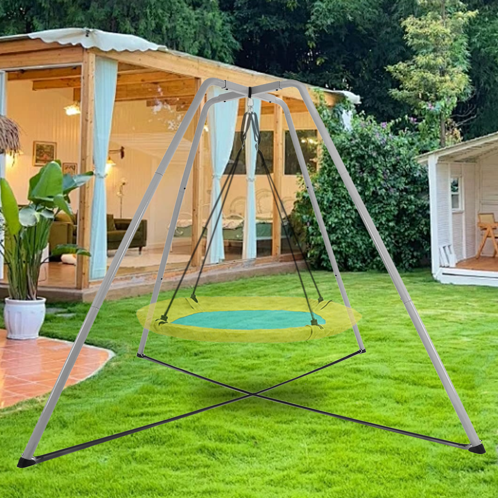 Freistehendes Schaukelgestell Aus Stahl 220 X 220 X 200 Cm Grau Okwish