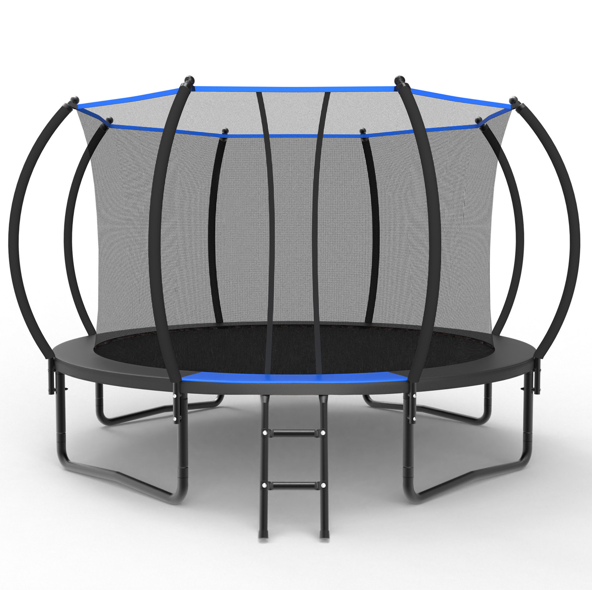 Okwish Rundtrampolin 366 Cm Mit Sicherheitsnetz Und Leiter, Stahl, Schwarz-blau