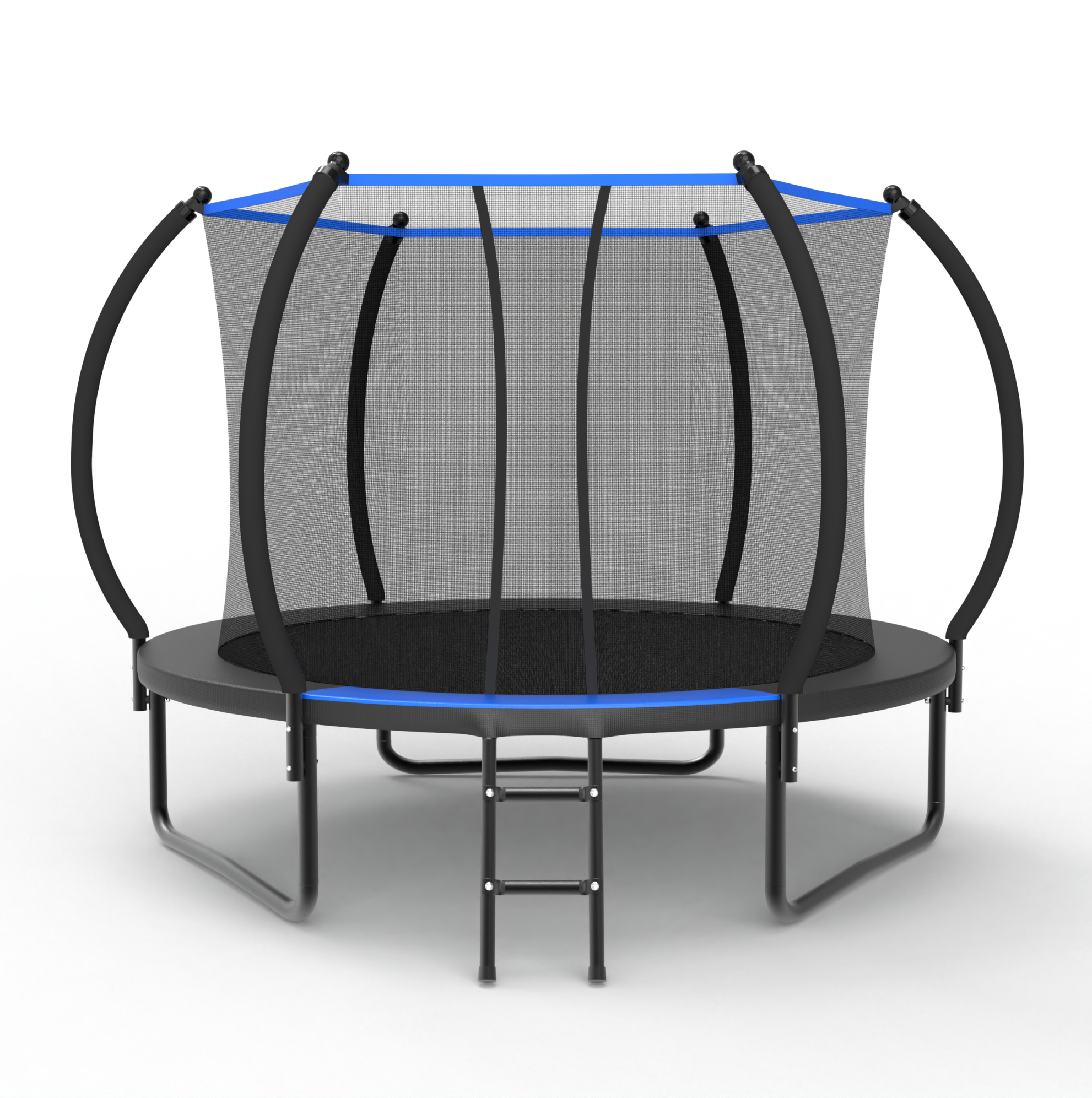 Rundes Gartentrampolin Ø 305 Cm Mit Sicherheitsnetz Und Leiter, Schwarz-blau, Okwish