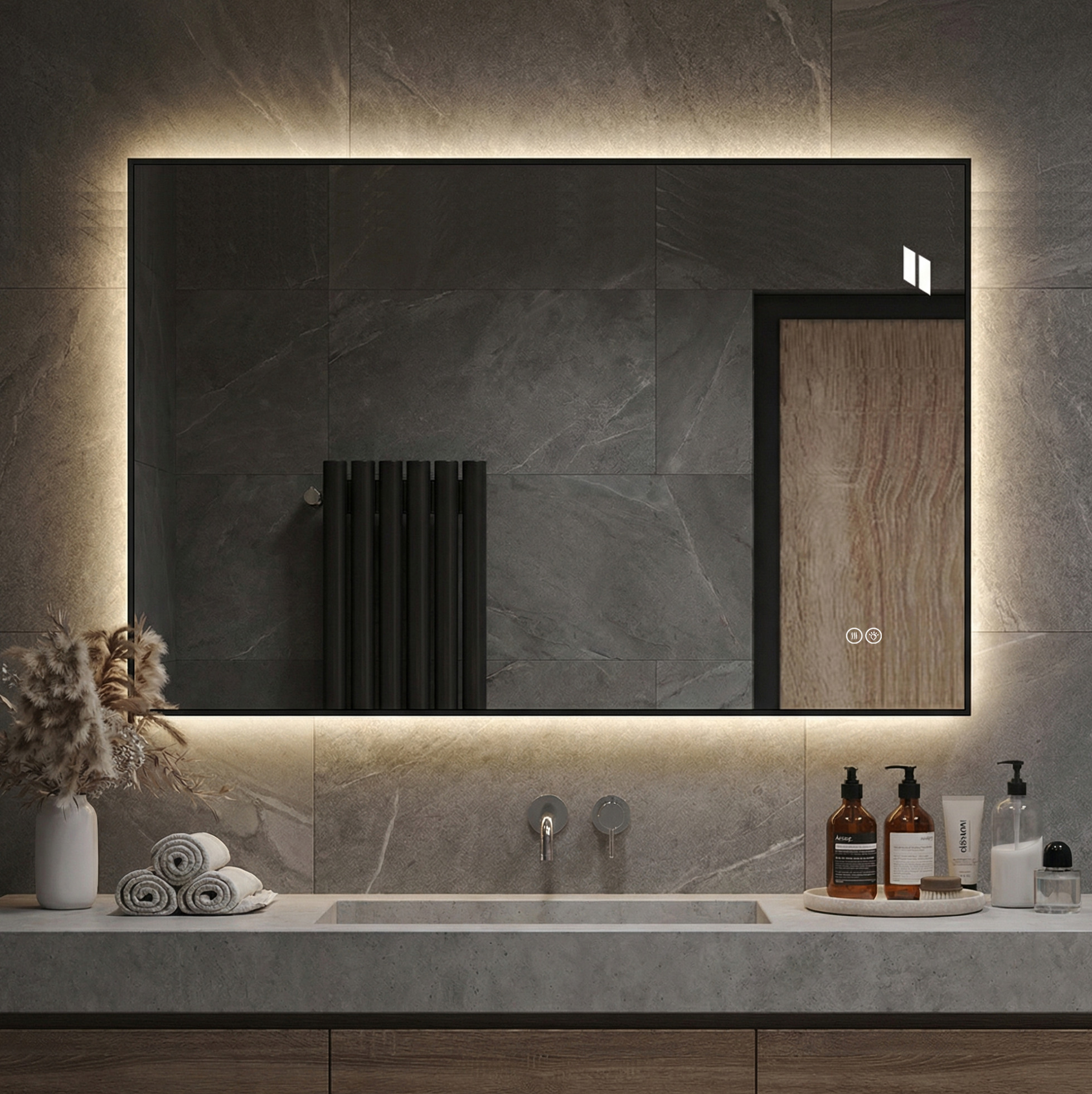 Okwish Led-badezimmerspiegel 70 X 50 Cm Mit Aluminiumrahmen, Antibeschlag, Dimmbar