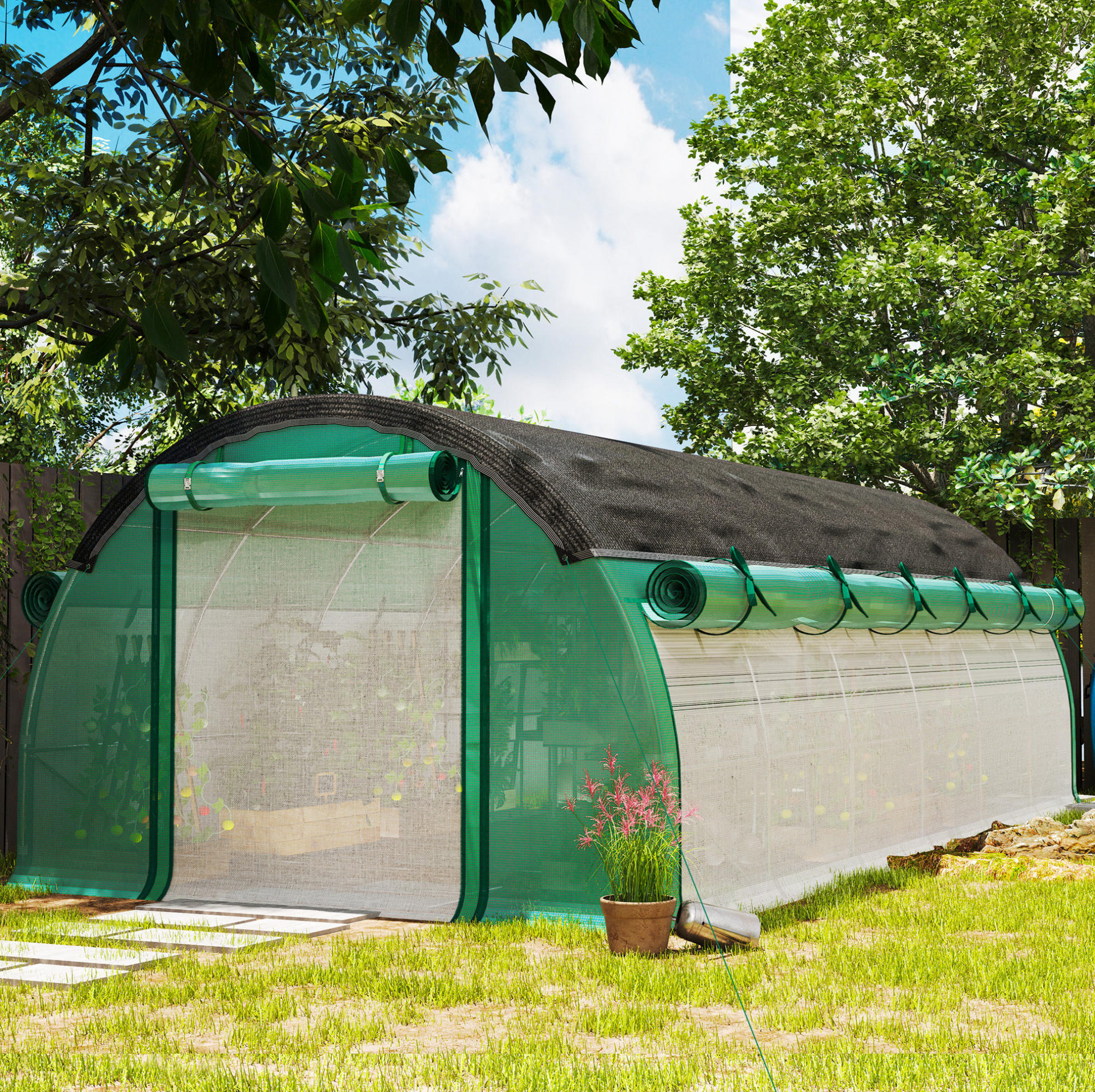Foliengewächshaus 6 X 3 X 1,98 M Mit 12 Fenstern, Rolltür Und Verzinktem Stahl