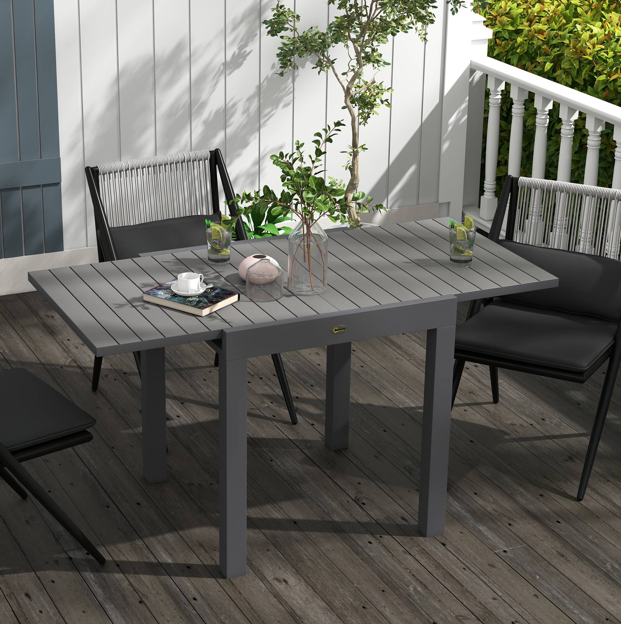 Ausziehbarer Gartentisch Aus Grauem Aluminium Für 6 Personen, 81/162 X 80 X 75 Cm
