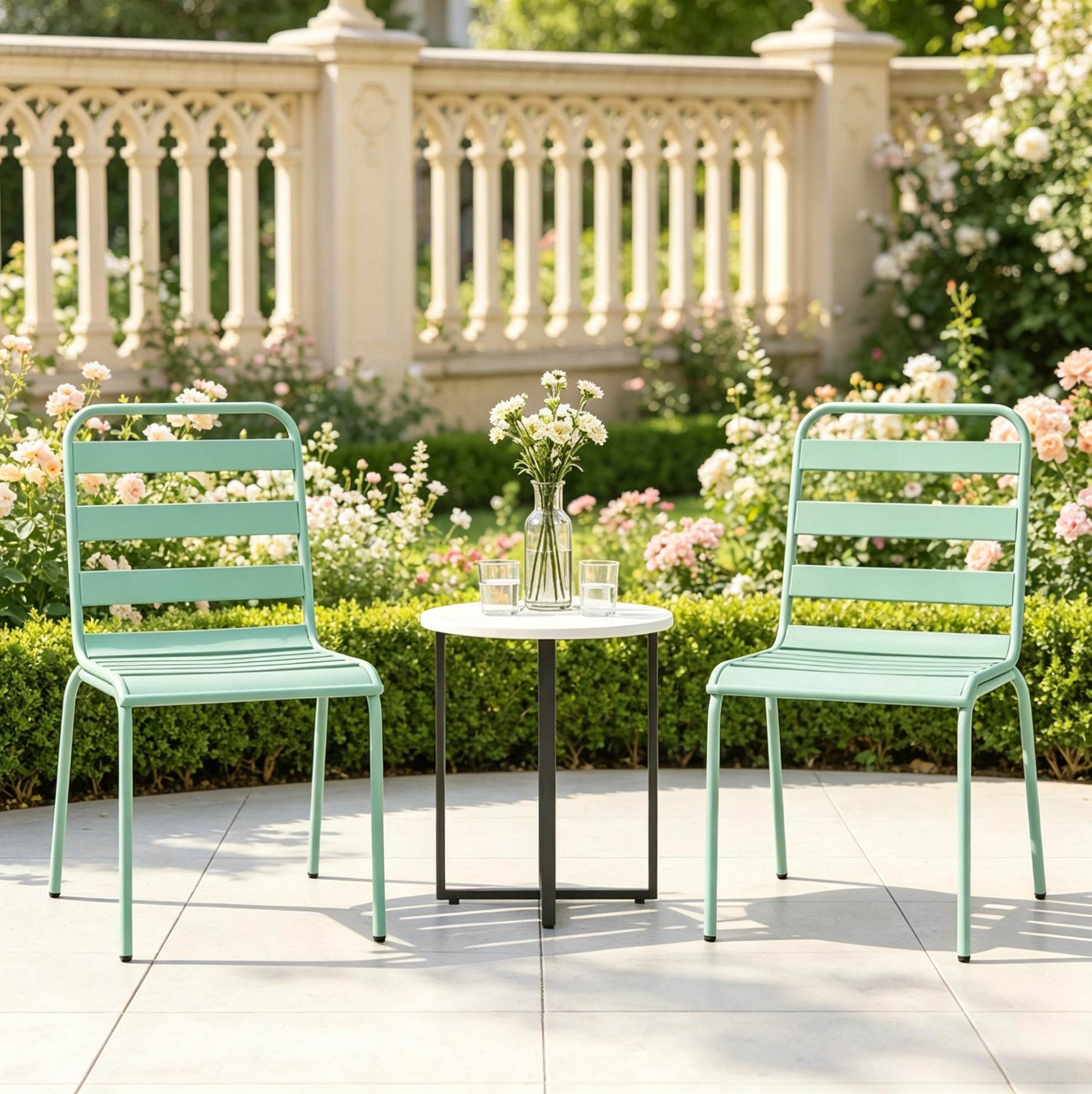 Set Mit 2 Stapelbaren Gartenstühlen Aus Grünem Stahl, 46 X 58 X 78 Cm