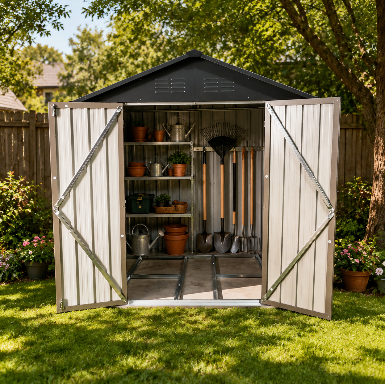 Okwish Gartenhaus Aus Verzinktem Metall 184,4 X 127,2 X 191,5 Cm Braun/schwarz