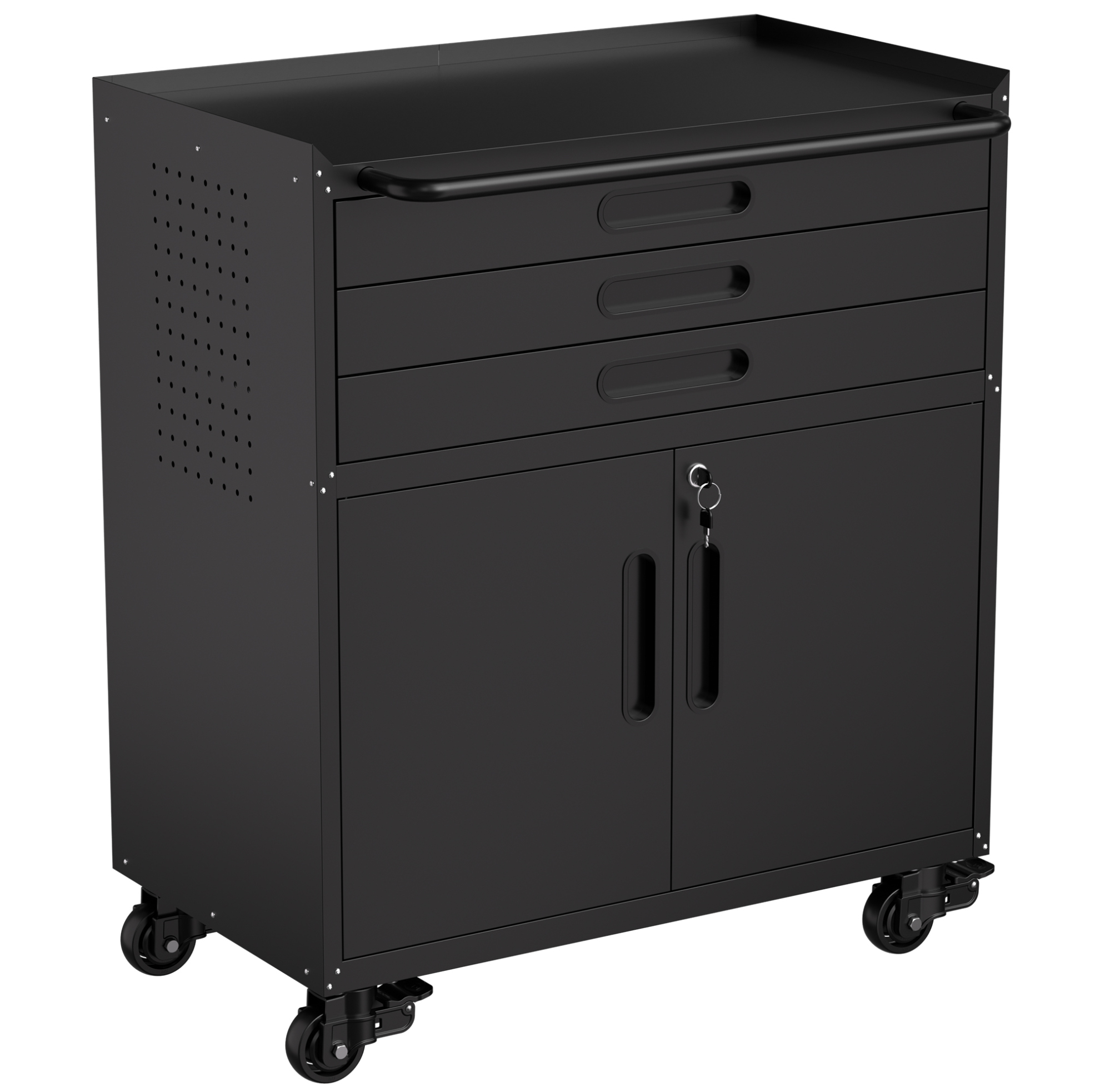 Mobiler Werkzeugschrank Aus Schwarzem Stahl, 75 X 42 X 87,3 Cm, 3 Schubladen, Abschließbar