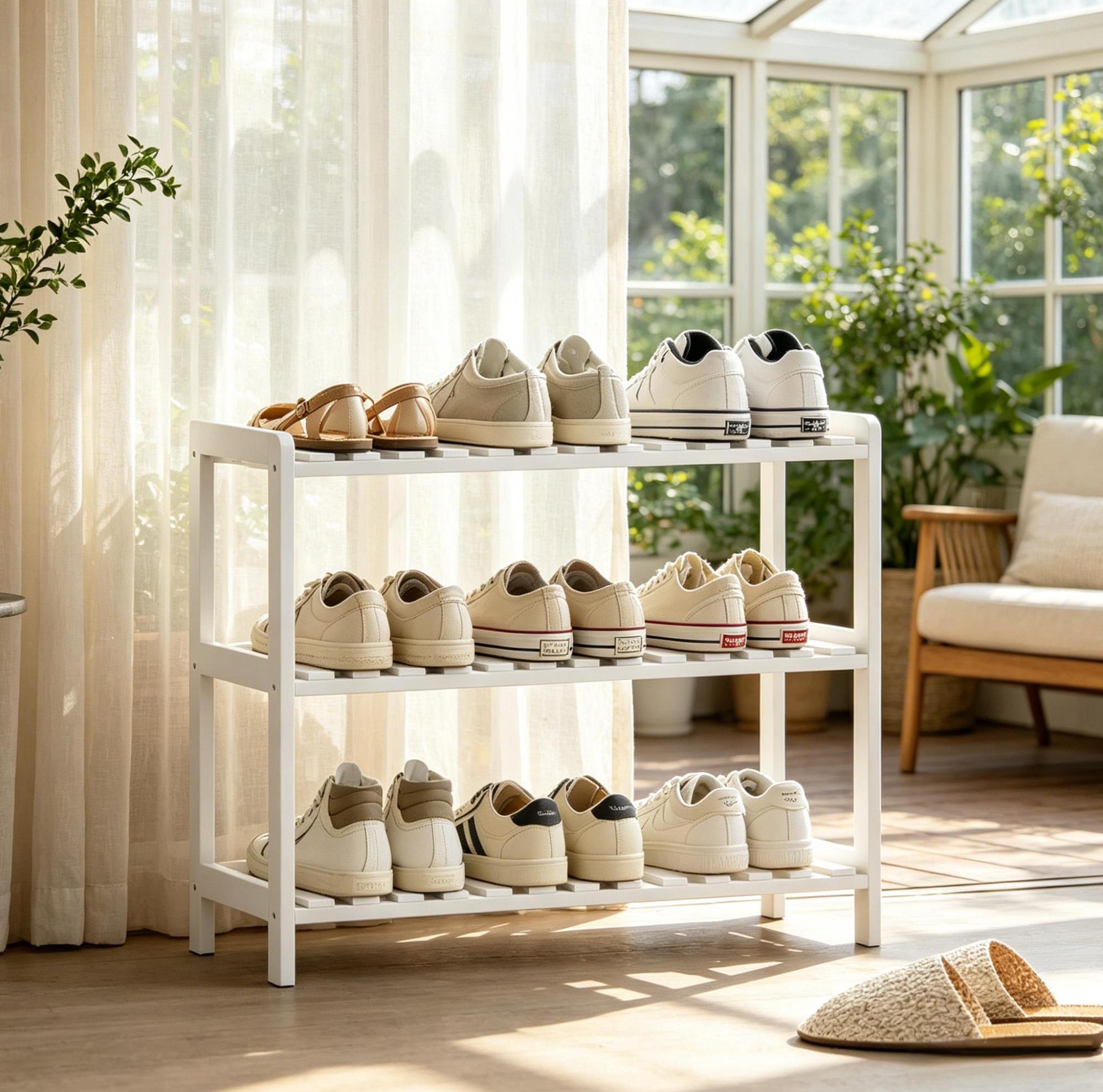 Schuhregal Mit 3 Ablagen Aus Kiefernholz Und Mdf, Weiß, 70 X 26 X 57,5 Cm
