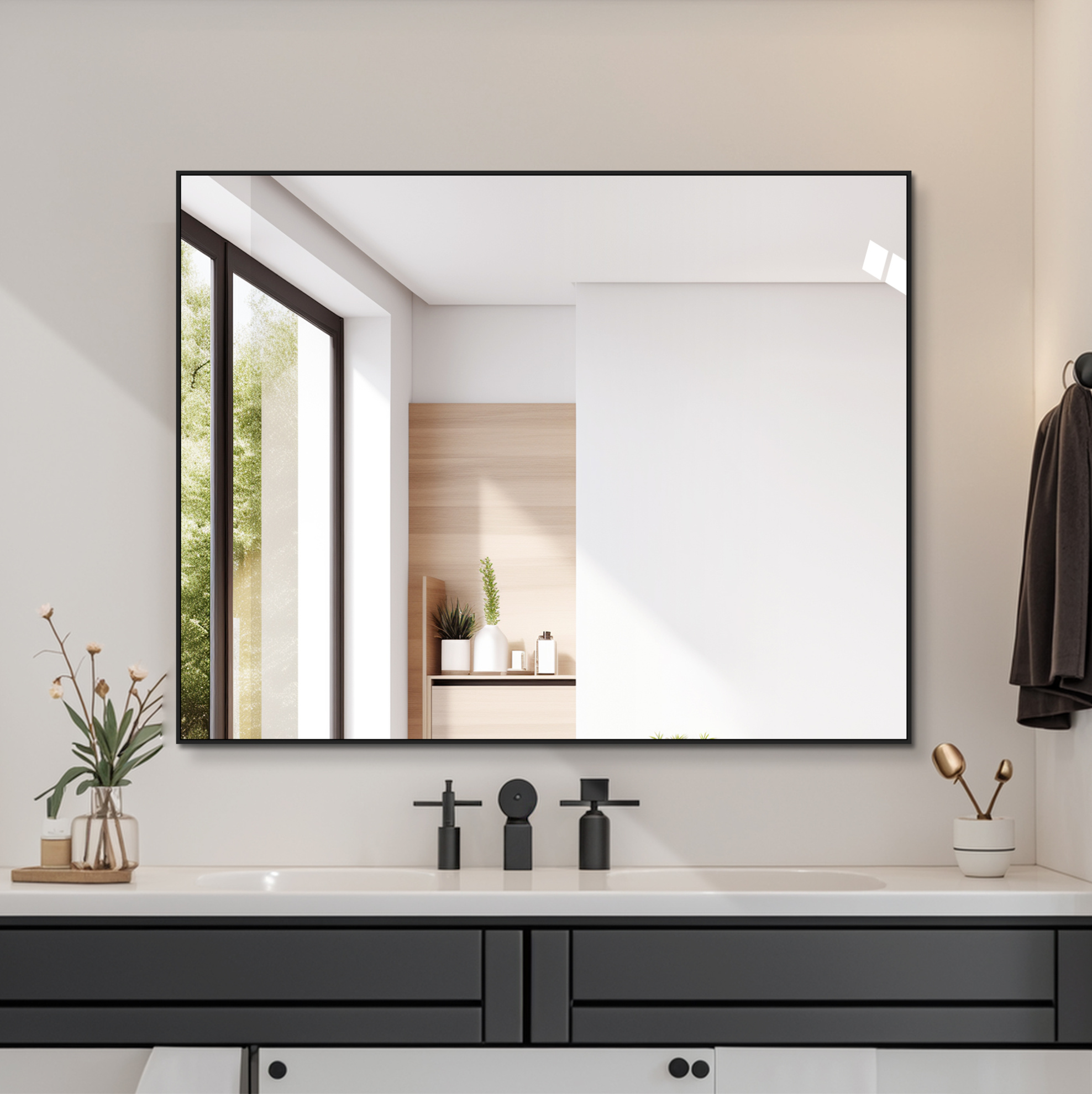 Badezimmerspiegel 70 X 90 Cm Mit Schwarzem Aluminiumrahmen