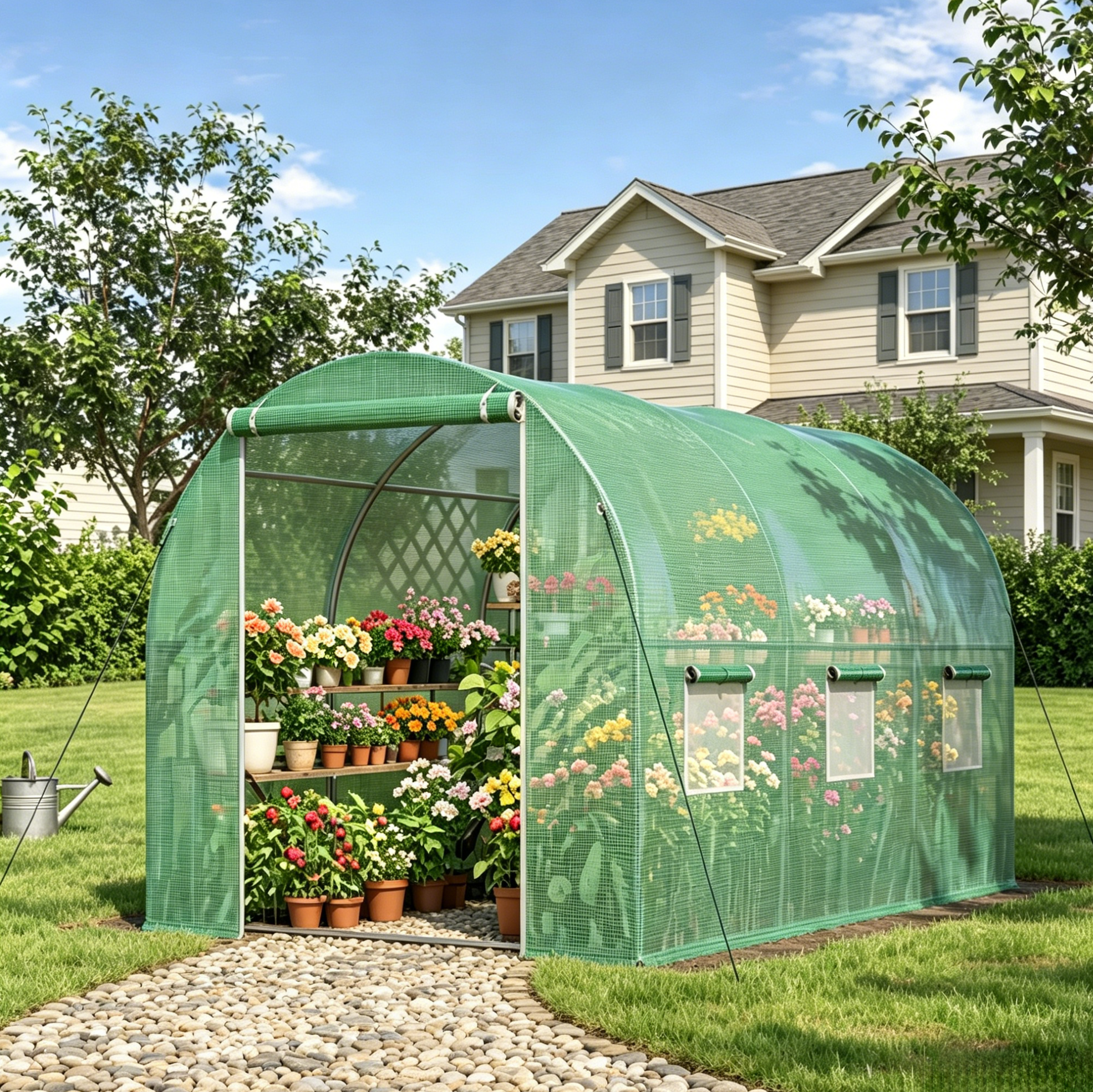 Okwish Gartentunnel-gewächshaus 300 X 200 X 200 Cm Mit Grüner Polyethylen-abdeckung