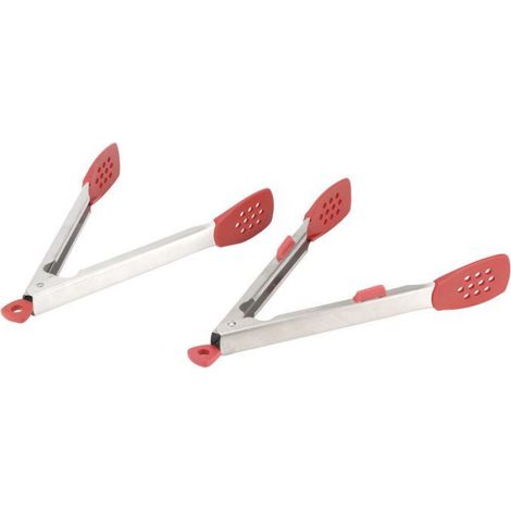 2-teilige Edelstahl-grillzange Für Steak, Salat Und Grillgut – Rotes Küchenutensil