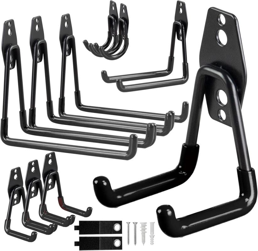 Set Mit 12 Wandhaken, Robuste Stahlhaken Für Garage, Gartengeräte, Werkstatt, Fahrradbefestigung, Schwarz