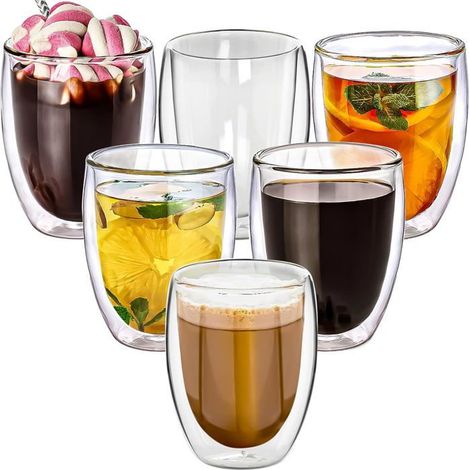 6 Kaffeetassen, Doppelwandig, Borosilikatglas, 350 Ml, Ohne Henkel, Für Espresso Und Tee